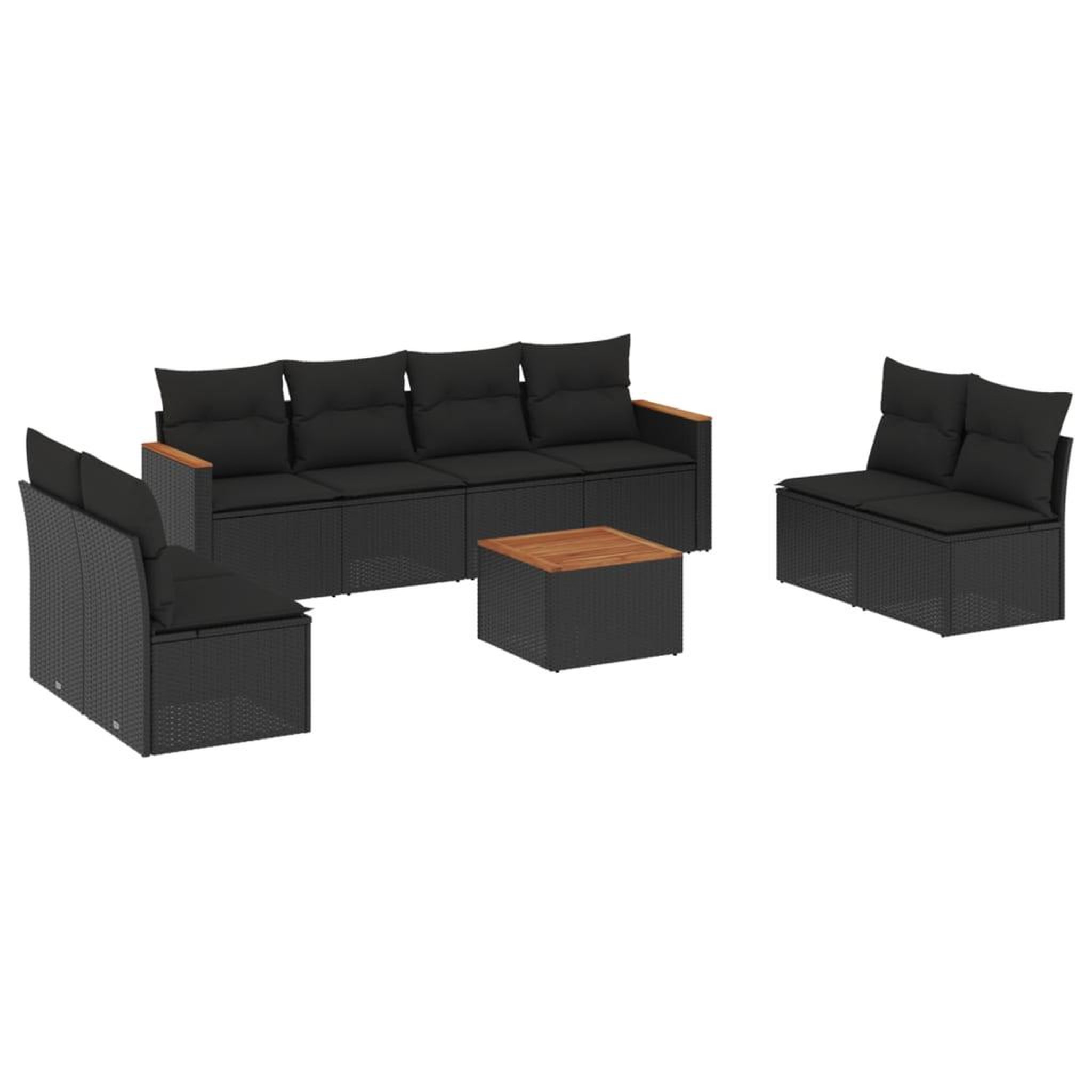 Voir la diapositive 2 : VIDAXL Salon de jardin 9 pcs avec coussins noir resine tressee
