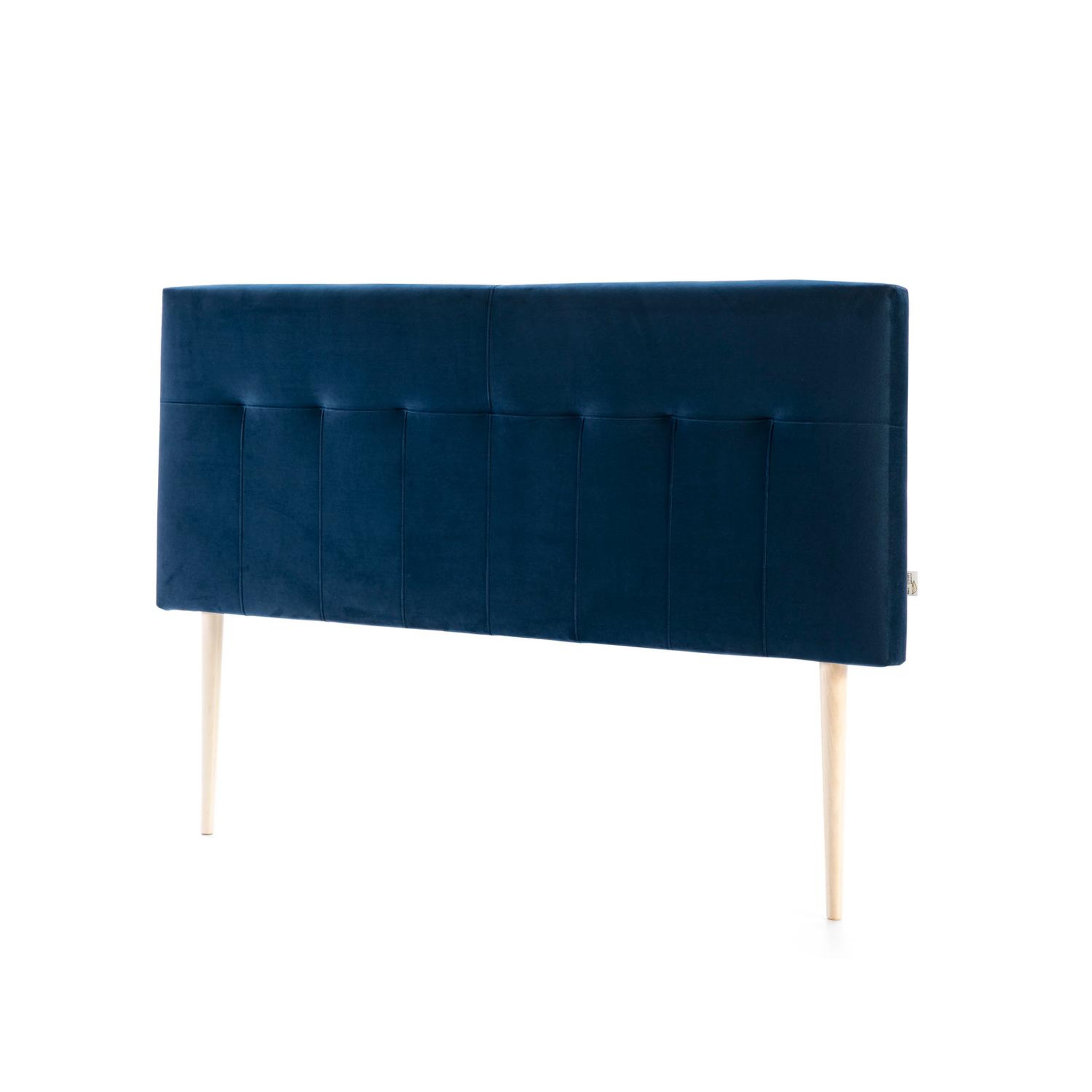 Voir la diapositive 2 : MARCKONFORT Tête de lit tapissée Napoles 140x100 cm Bleu, Velours, Pieds en Bois