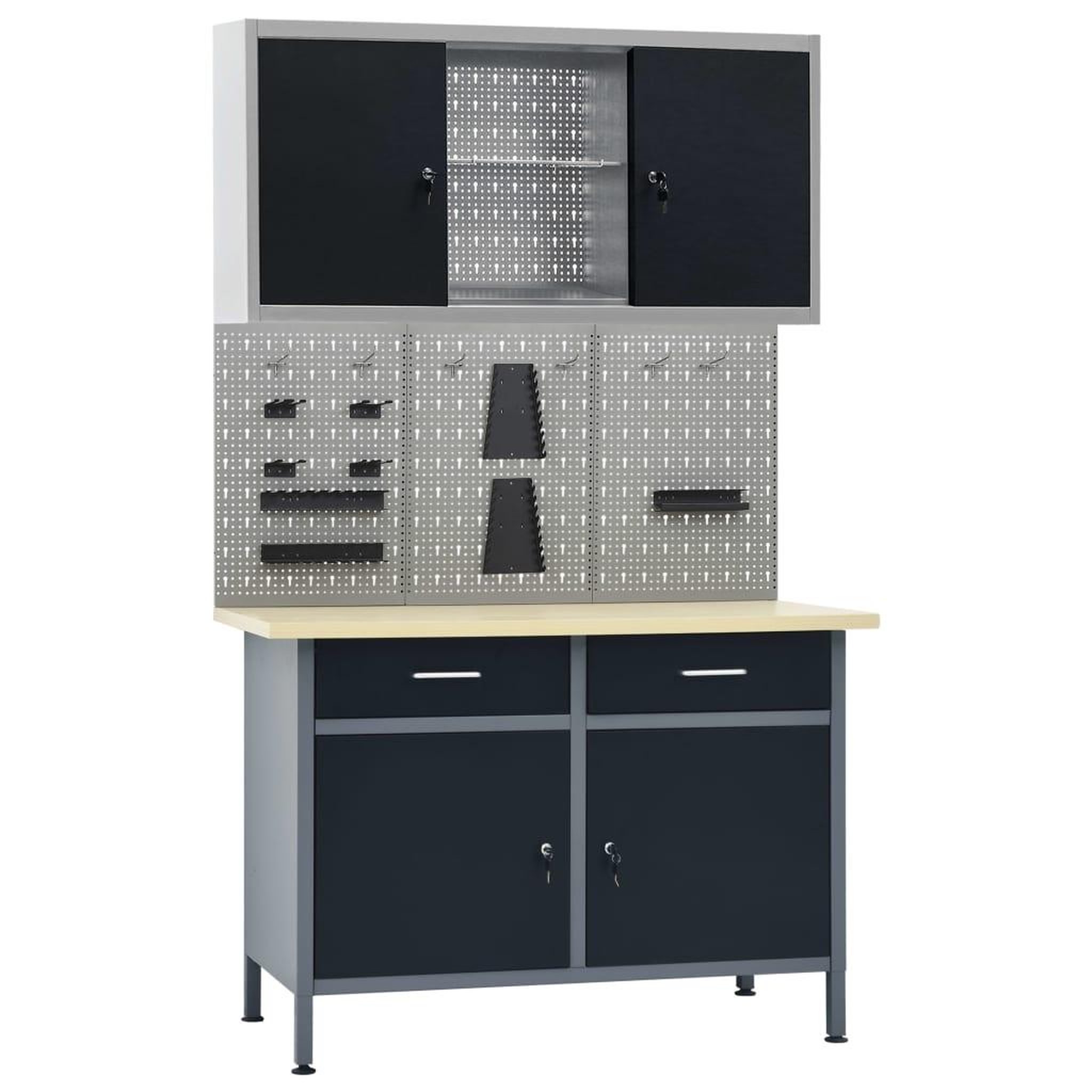 VIDAXL Etabli avec 3 panneaux muraux et 1 armoire