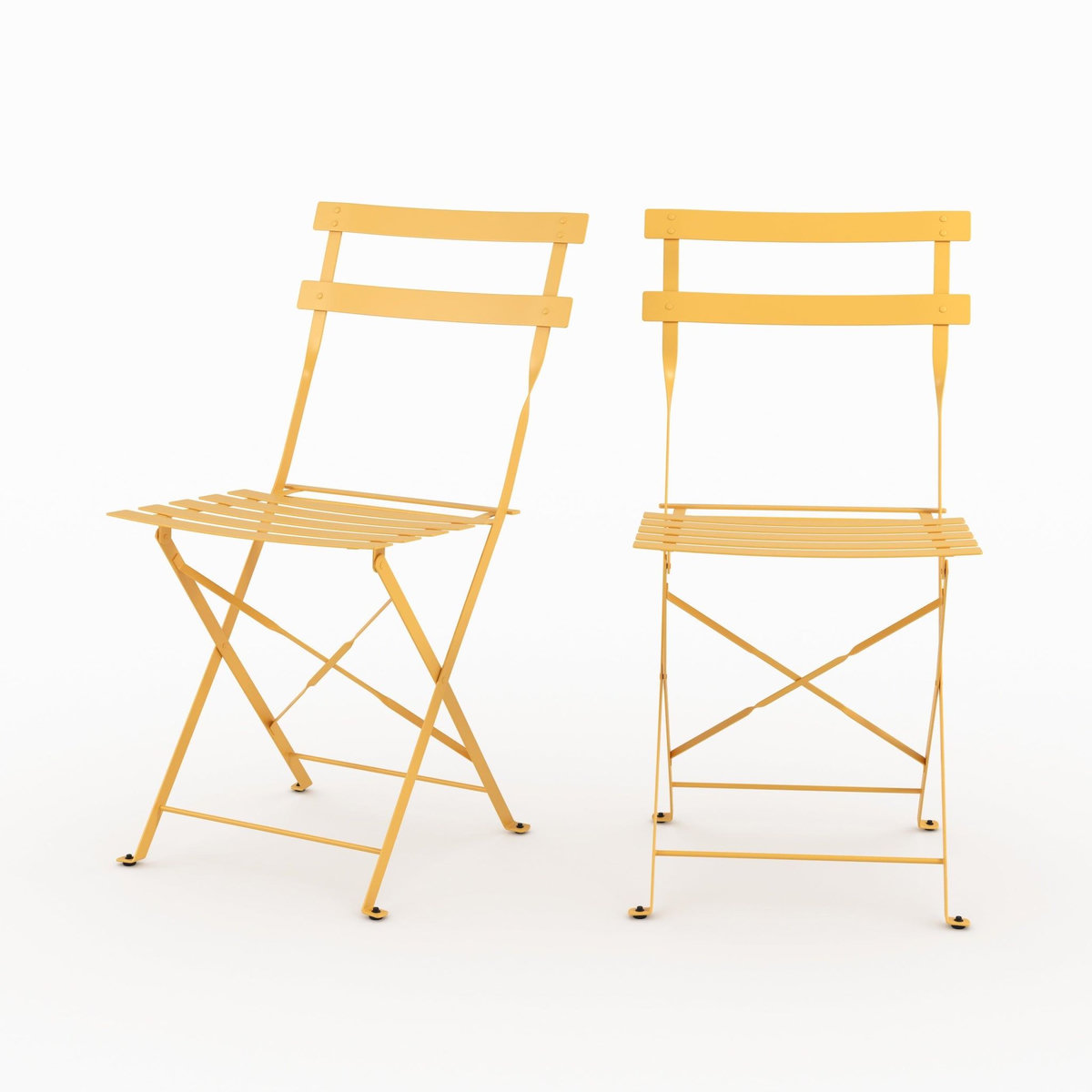 Rendez vous déco Lot de 2 chaises de jardin en métal jaune beurre, pliantes-Toba