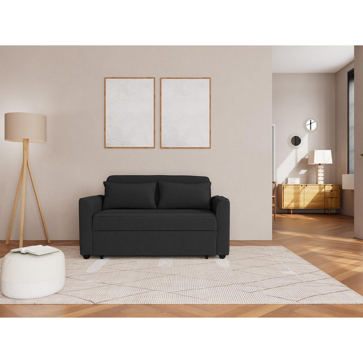 BEST MOBILIER Ernest - canapé droit 2 places convertible en velours côtelé