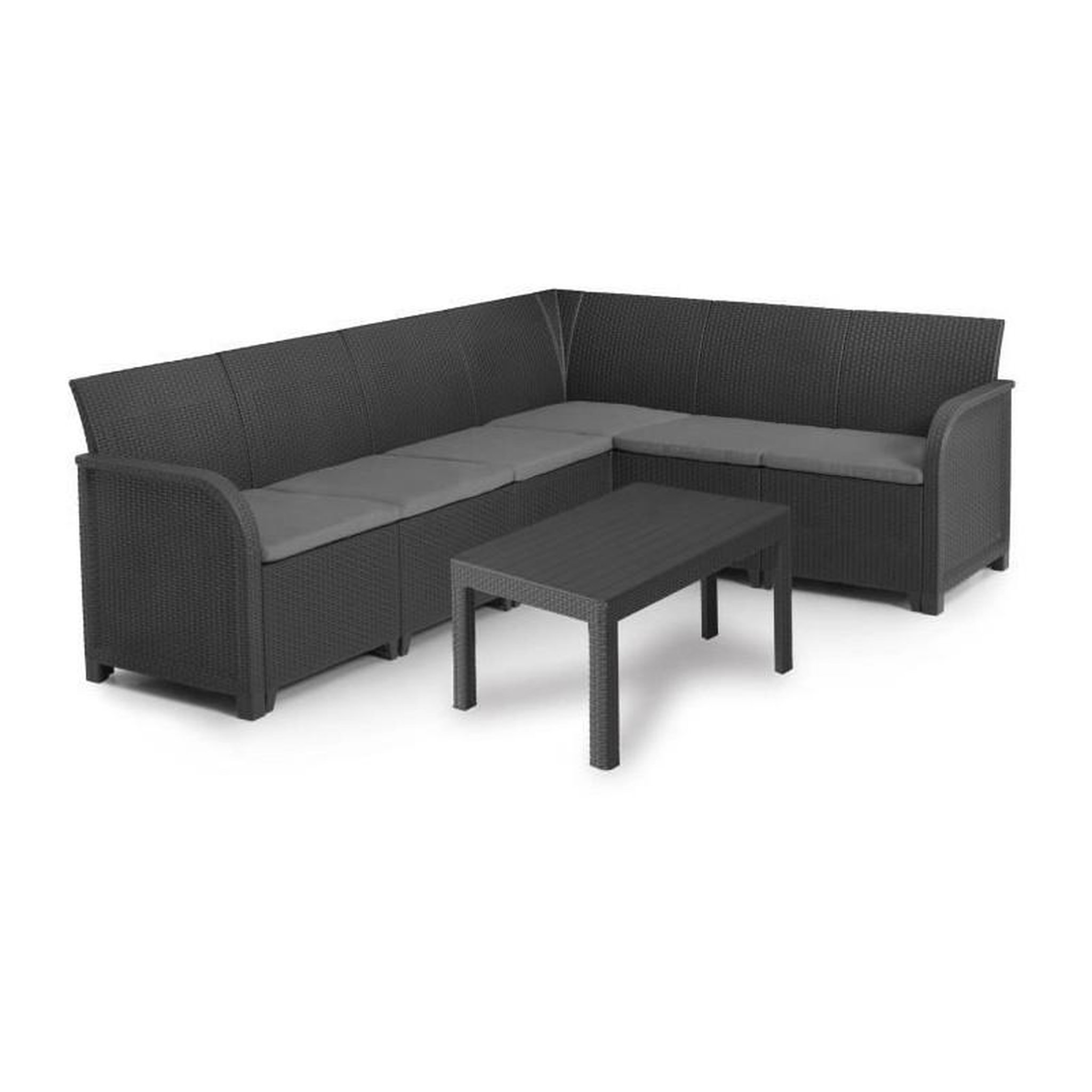 Voir la diapositive 4 : ALLIBERT by KETER ALLIBERT by KETER - Canap, dangle SanRemo 6 places imitation rotin tresse avec table basse - gris graphite