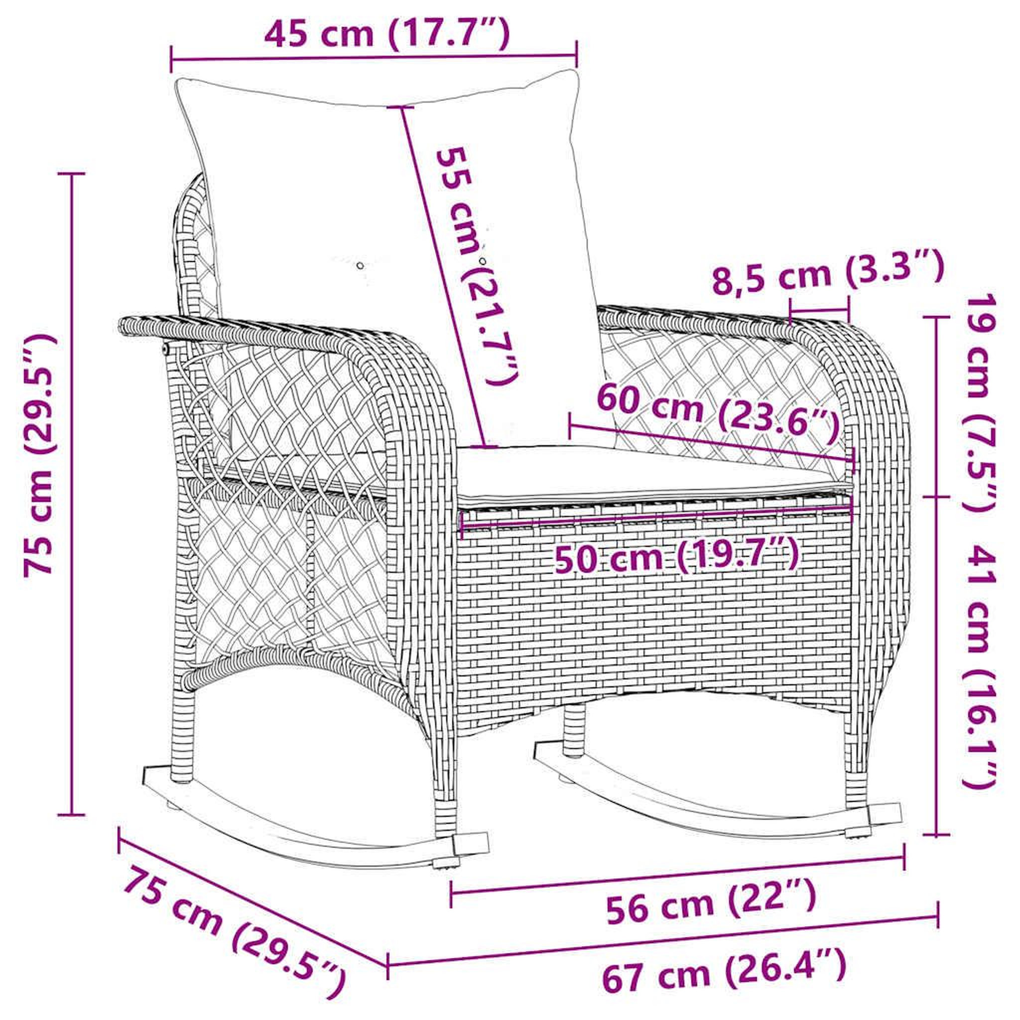 Voir la diapositive 6 : VIDAXL Chaise a bascule de jardin avec coussins gris resine tressee