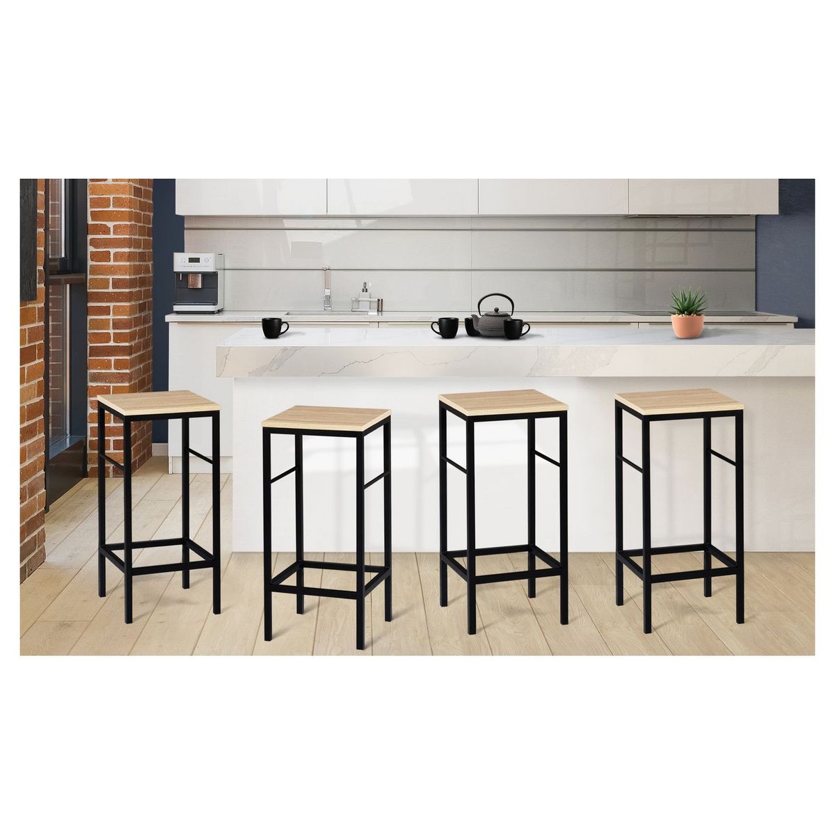 Lot de 4 tabourets de bar style industriel pieds métal HOUSTON