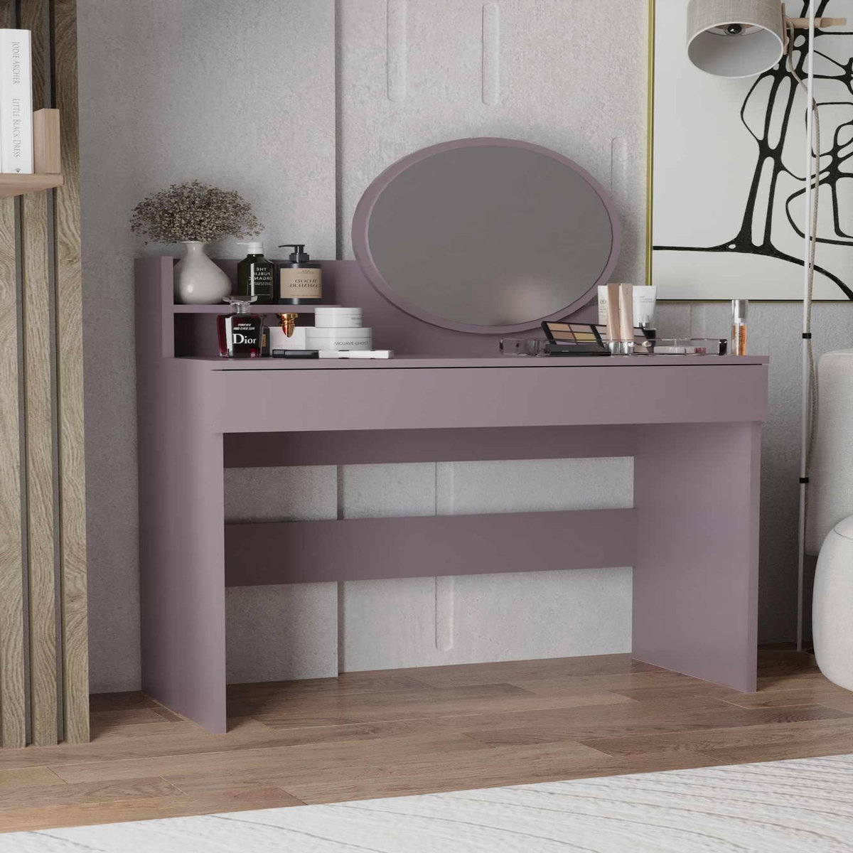 Habitat et Jardin Coiffeuse avec miroir en bois  Harmony Mini Round  - 90 x 40 x 133 cm - Violet