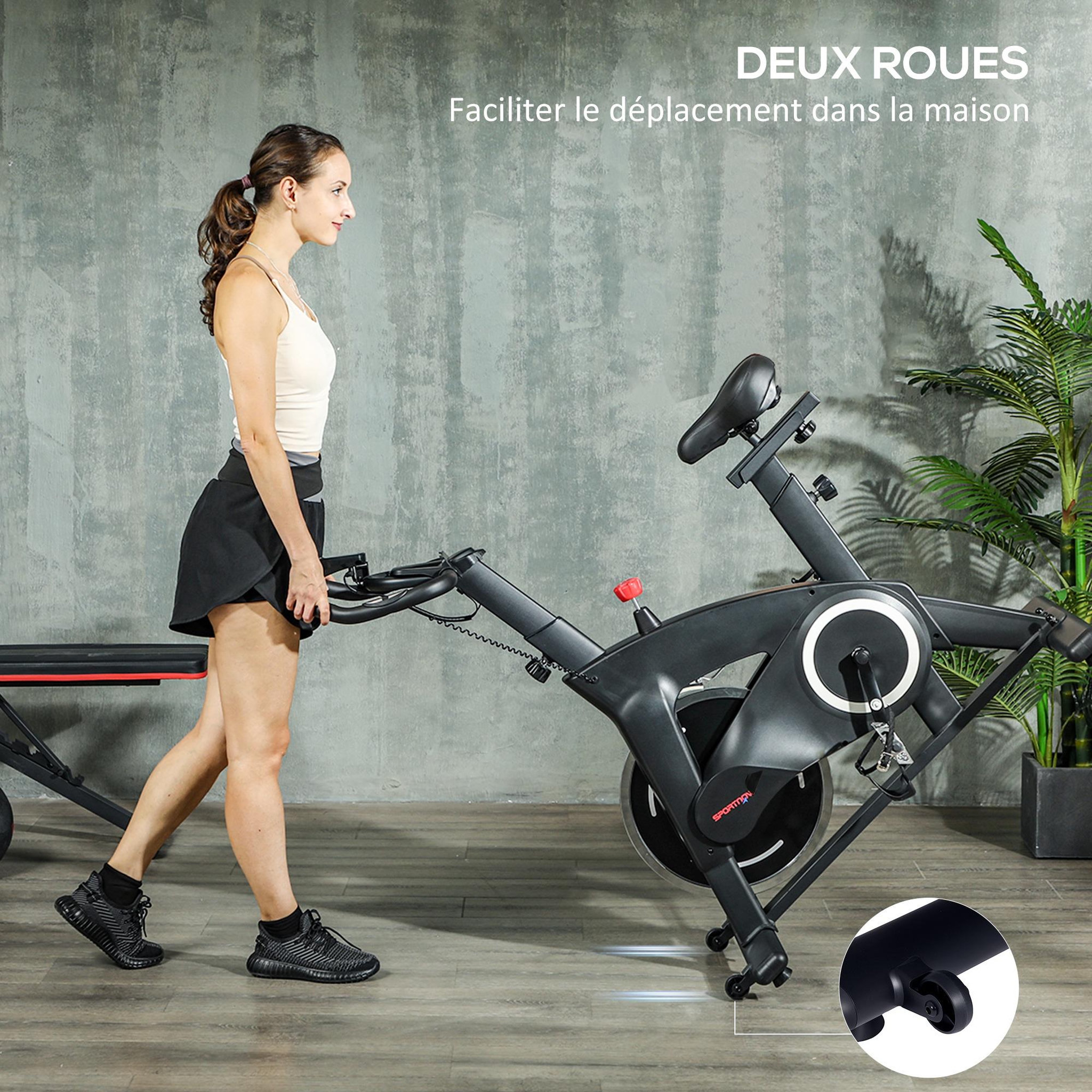Voir la diapositive 6 : HOMCOM Vélo d'appartement magnétique stationnaire silencieux - Vélo de biking spinning réglable - volant d'inertie 10 Kg - noir