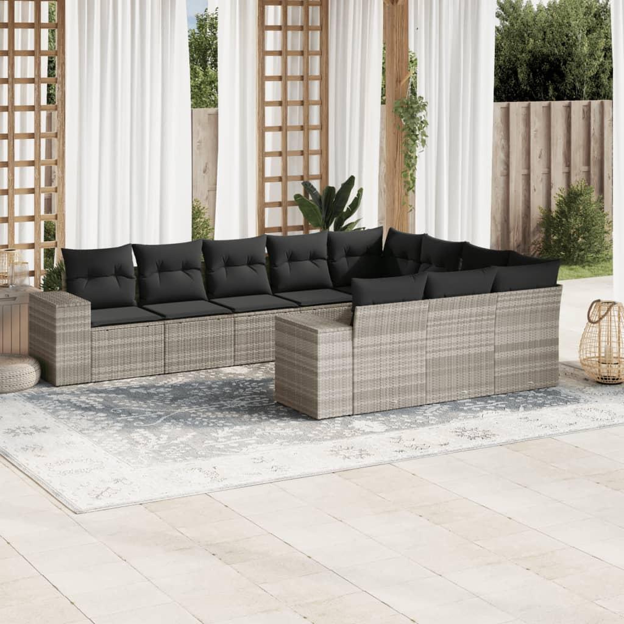 VIDAXL Salon de jardin avec coussins 10 pcs gris clair resine tressee