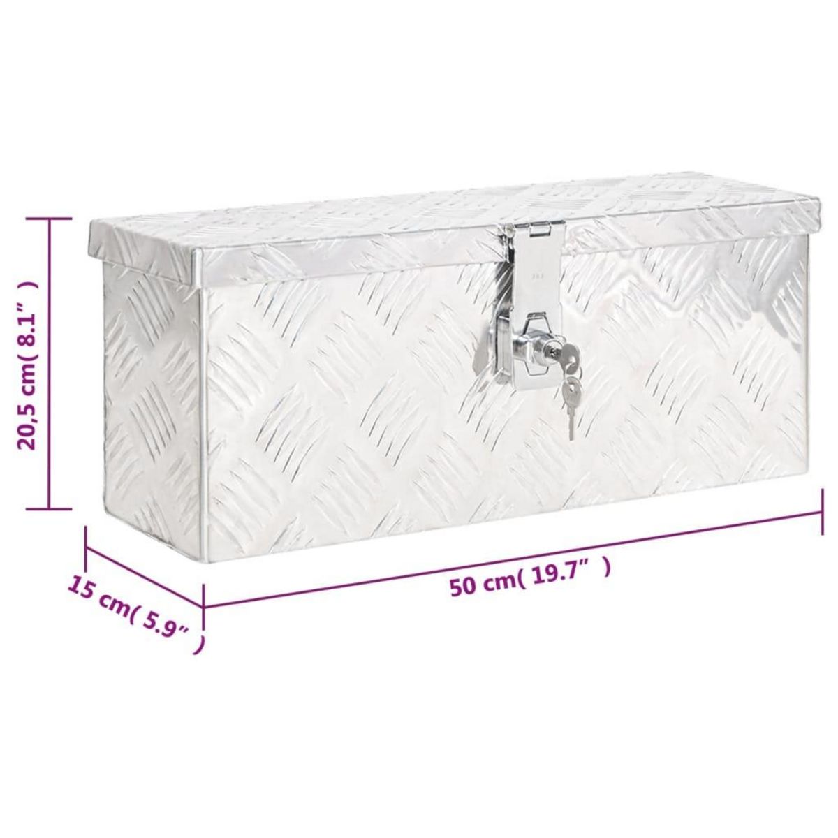 VIDAXL Boîte de rangement Argente 50x15x20,5 cm Aluminium
