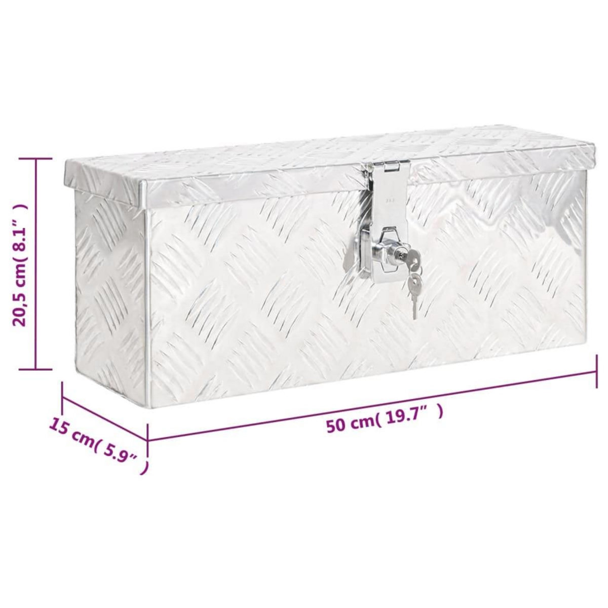 VIDAXL Boîte de rangement Argente 50x15x20,5 cm Aluminium