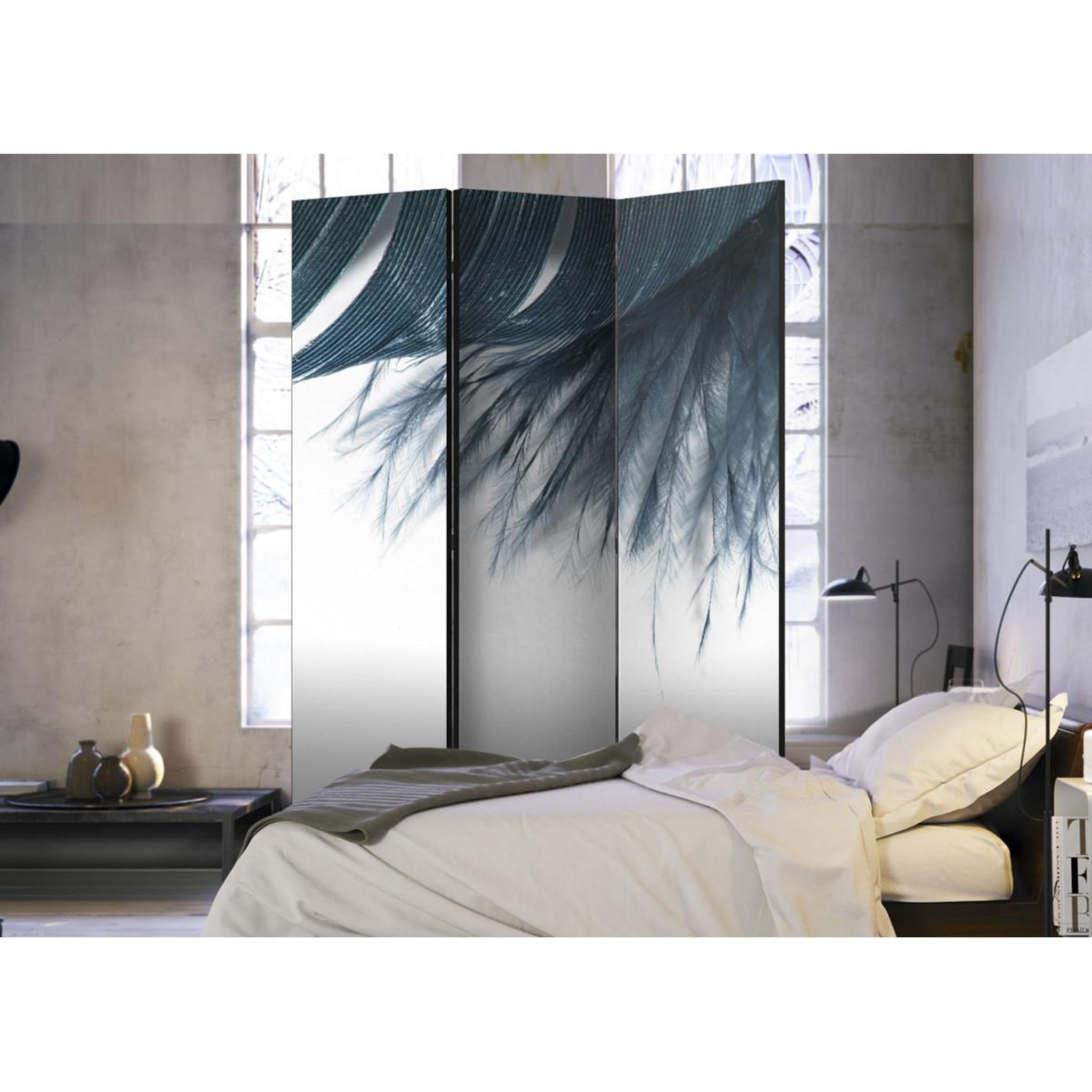 Voir la diapositive 2 : Paris Prix Paravent 3 volets  dark blue feather  135x172cm