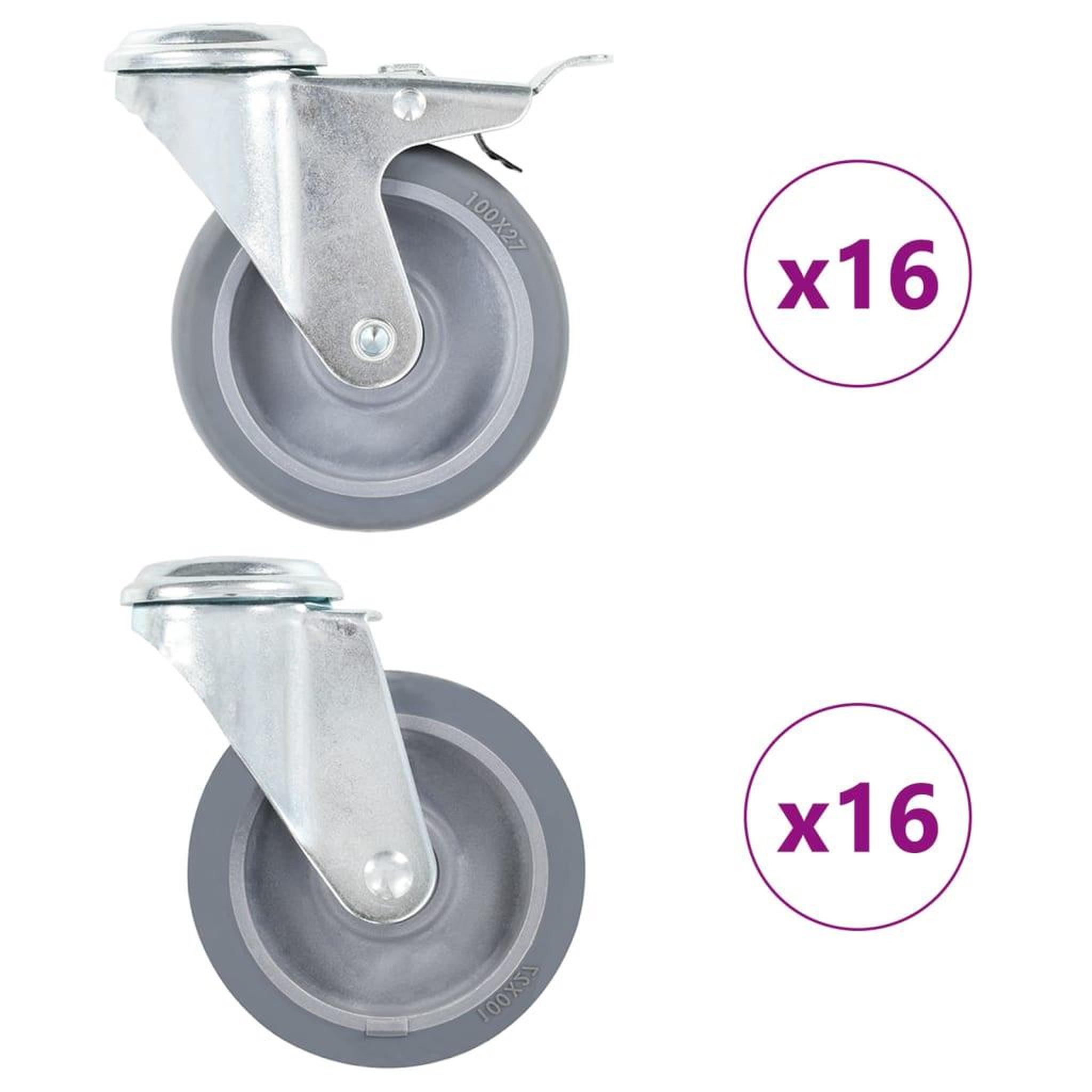 Voir la diapositive 1 : VIDAXL 32 pcs Roulettes pivotantes a trou de boulon 100 mm