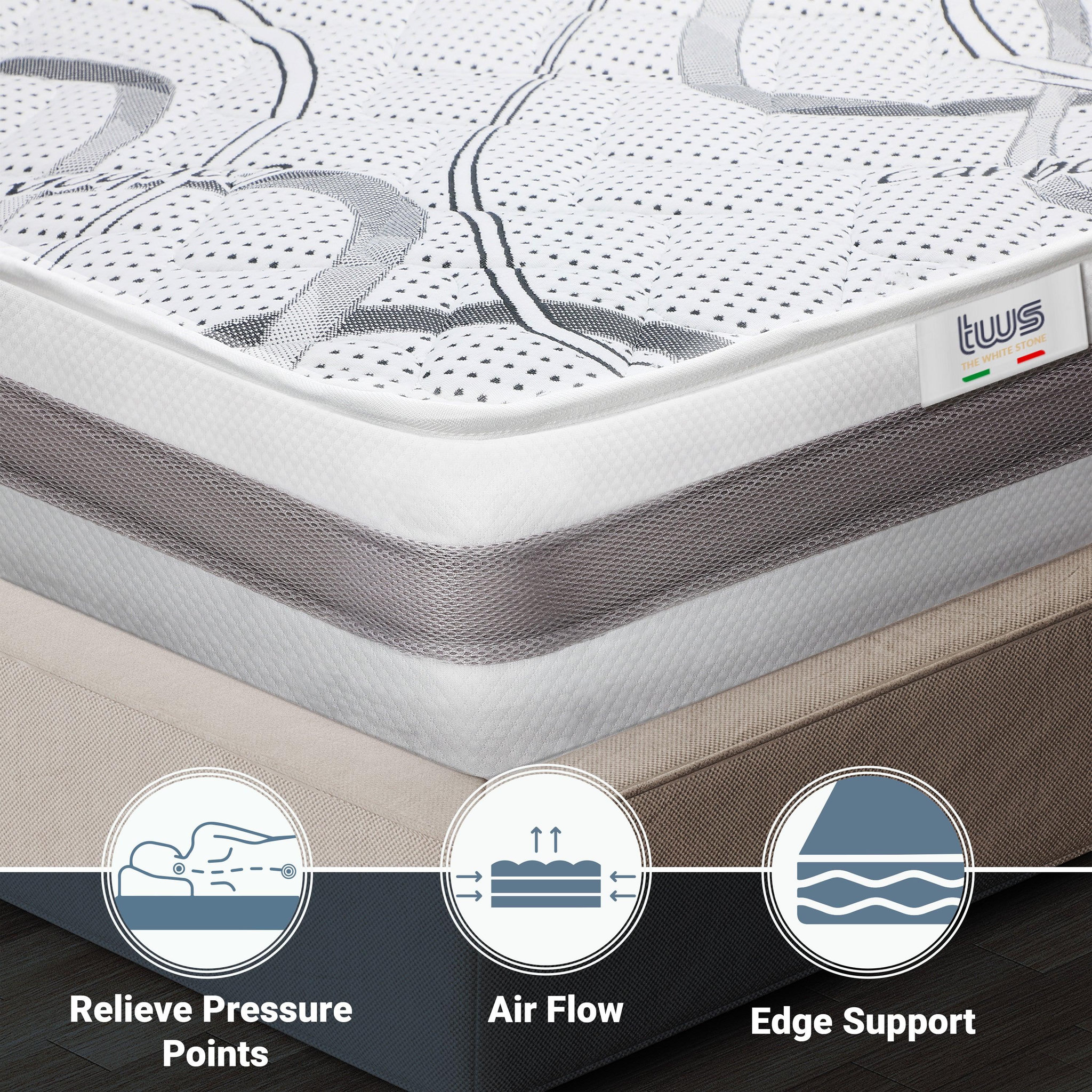 Voir la diapositive 3 : THE WHITE STONE Matelas à mémoire de Forme 70 x 140 | Hauteur 22 cm | Propriétés orthopédiques Auto-modelantes | Produit en Italie