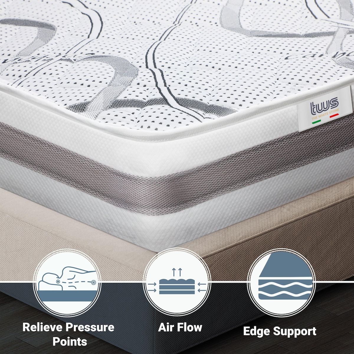 THE WHITE STONE Matelas à mémoire de Forme 70 x 140 | Hauteur 22 cm | Propriétés orthopédiques Auto-modelantes | Produit en Italie