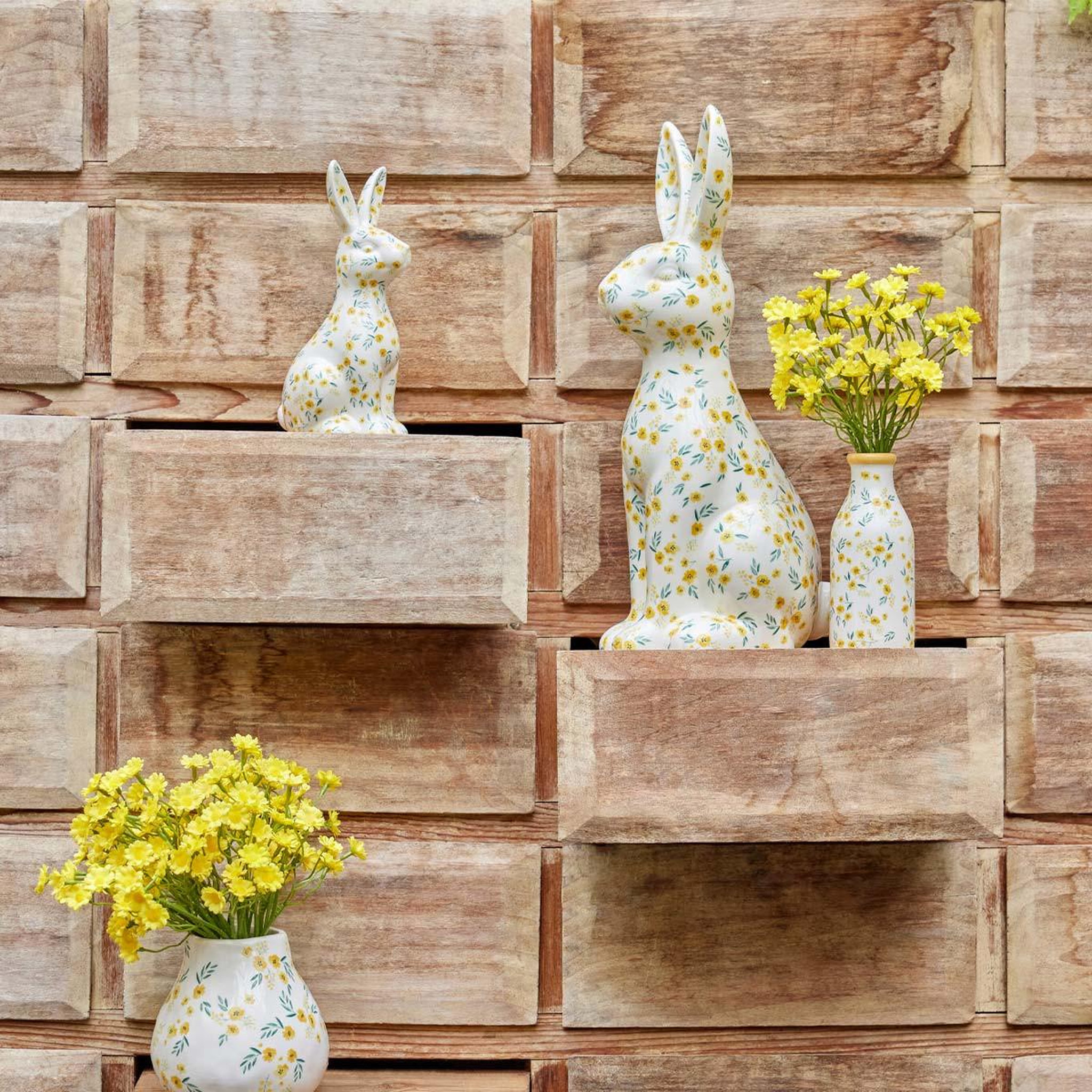 Voir la diapositive 4 : J-LINE Statuette Lapin Déco  Fleurs  32cm Multicolore