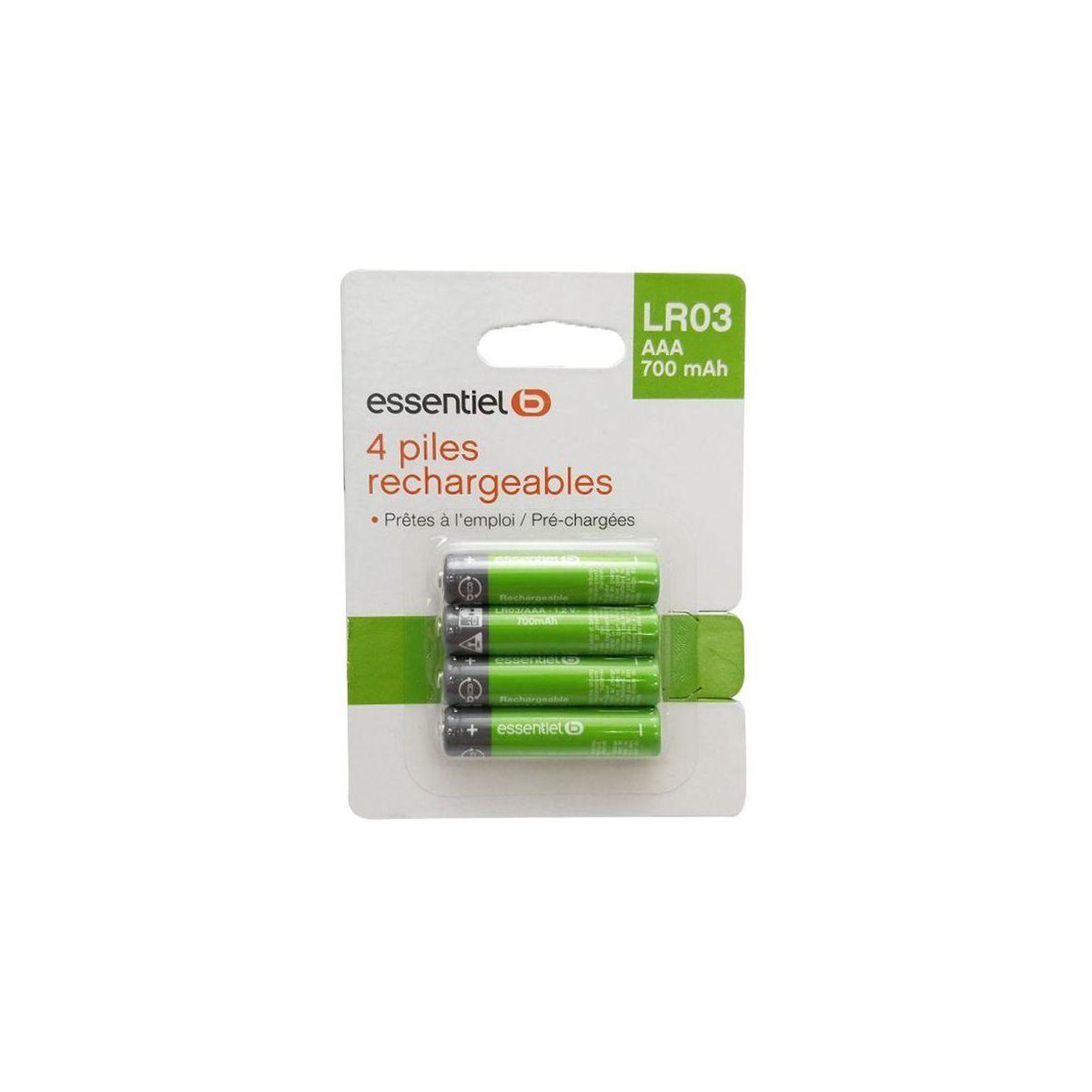 Voir la diapositive 4 : ESSENTIEL B Pile rechargeable lr03 aaa lot de 4 piles 700mah