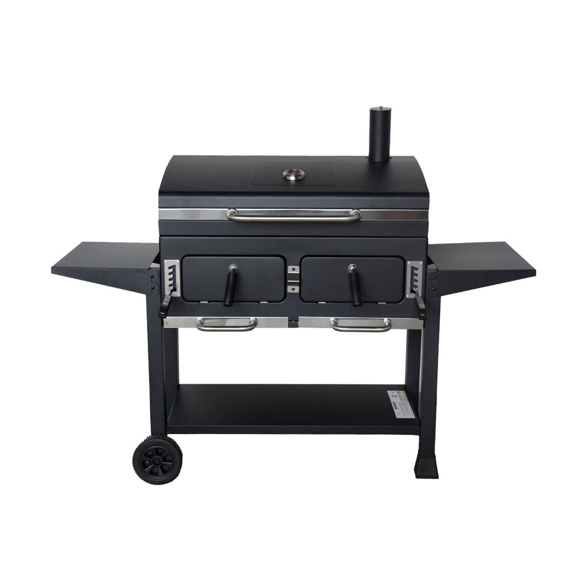 SWEEEK Barbecue Grill charbon de bois - Bernard XL Noir - Avec récupérateur de cendres. aérateurs. bac charbon ajustable et tablettes rabattables. L 160 x P 107.5 x H 141cm