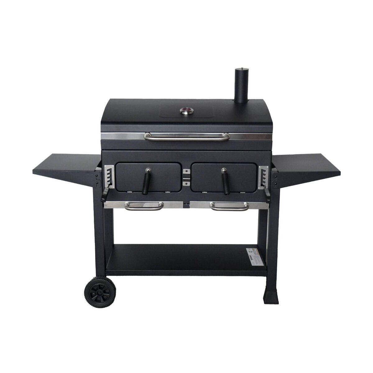 SWEEEK Barbecue Grill charbon de bois - Bernard XL Noir - Avec récupérateur de cendres. aérateurs. bac charbon ajustable et tablettes rabattables. L 160 x P 107.5 x H 141cm