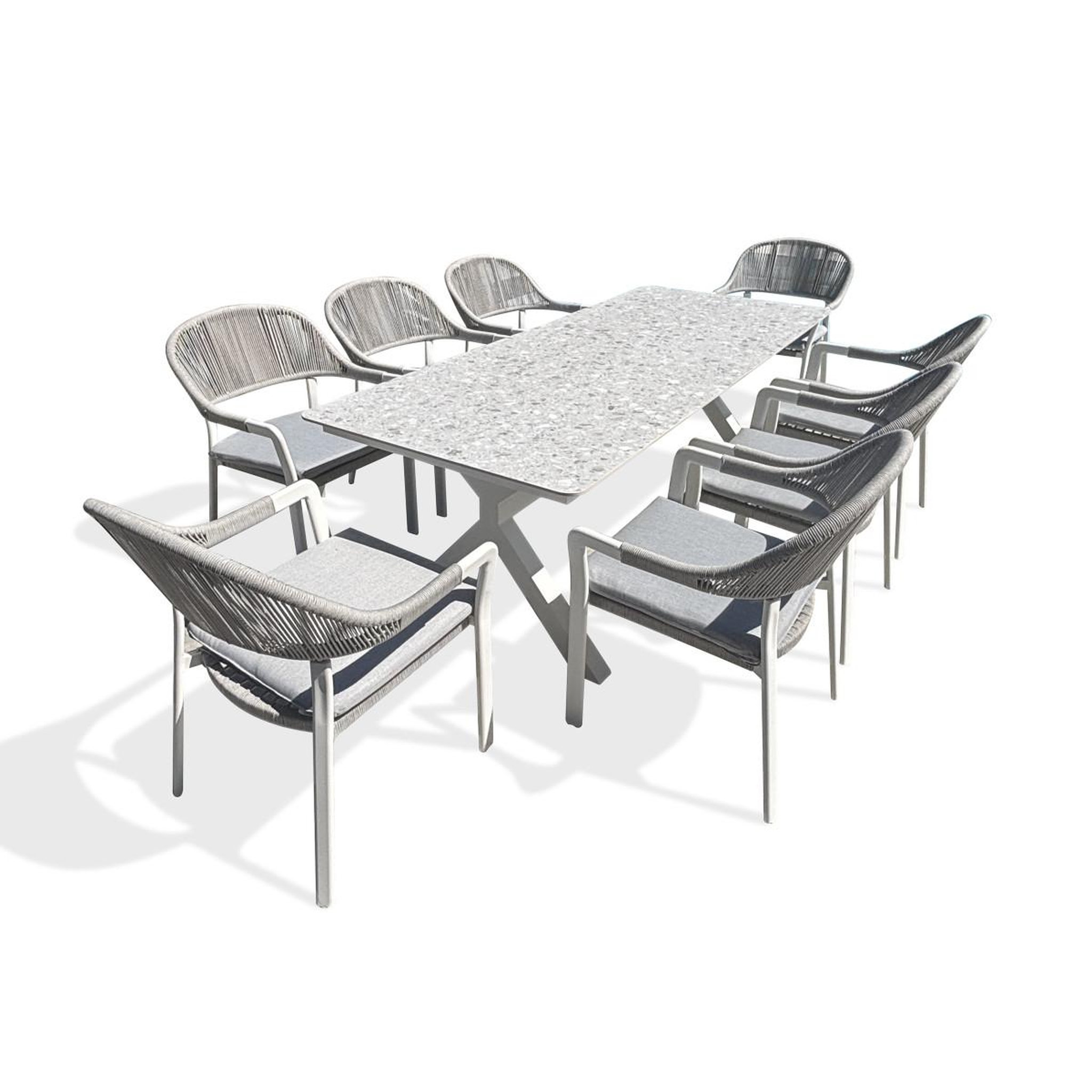 Paris Prix Ensemble table de jardin & 8 fauteuils  abella  220cm blanc