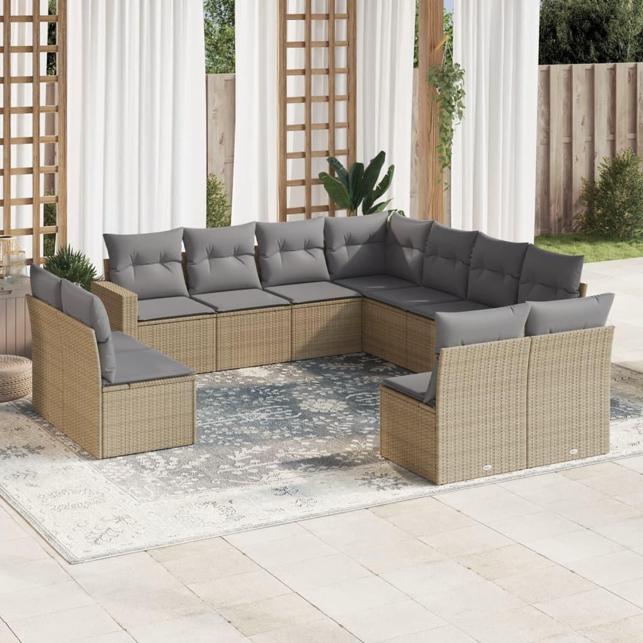 VIDAXL Salon de jardin 11 pcs avec coussins beige resine tressee