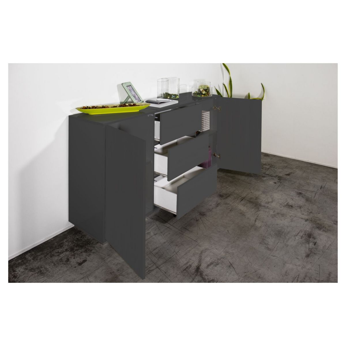 Buffet moderne 2 portes 3 tiroirs 160 cm LUCERA