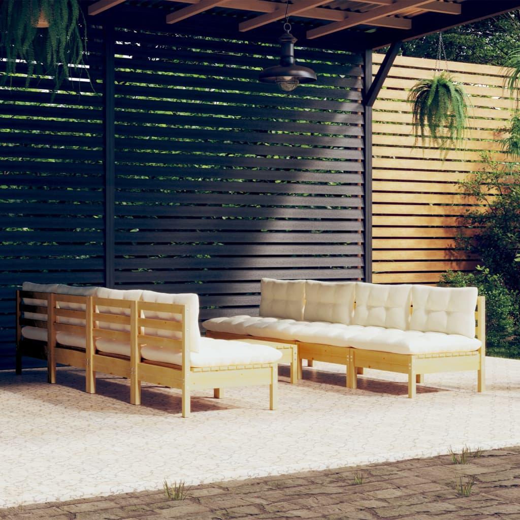 Voir la diapositive 1 : VIDAXL Salon de jardin 9 pcs avec coussins creme bois de pin massif
