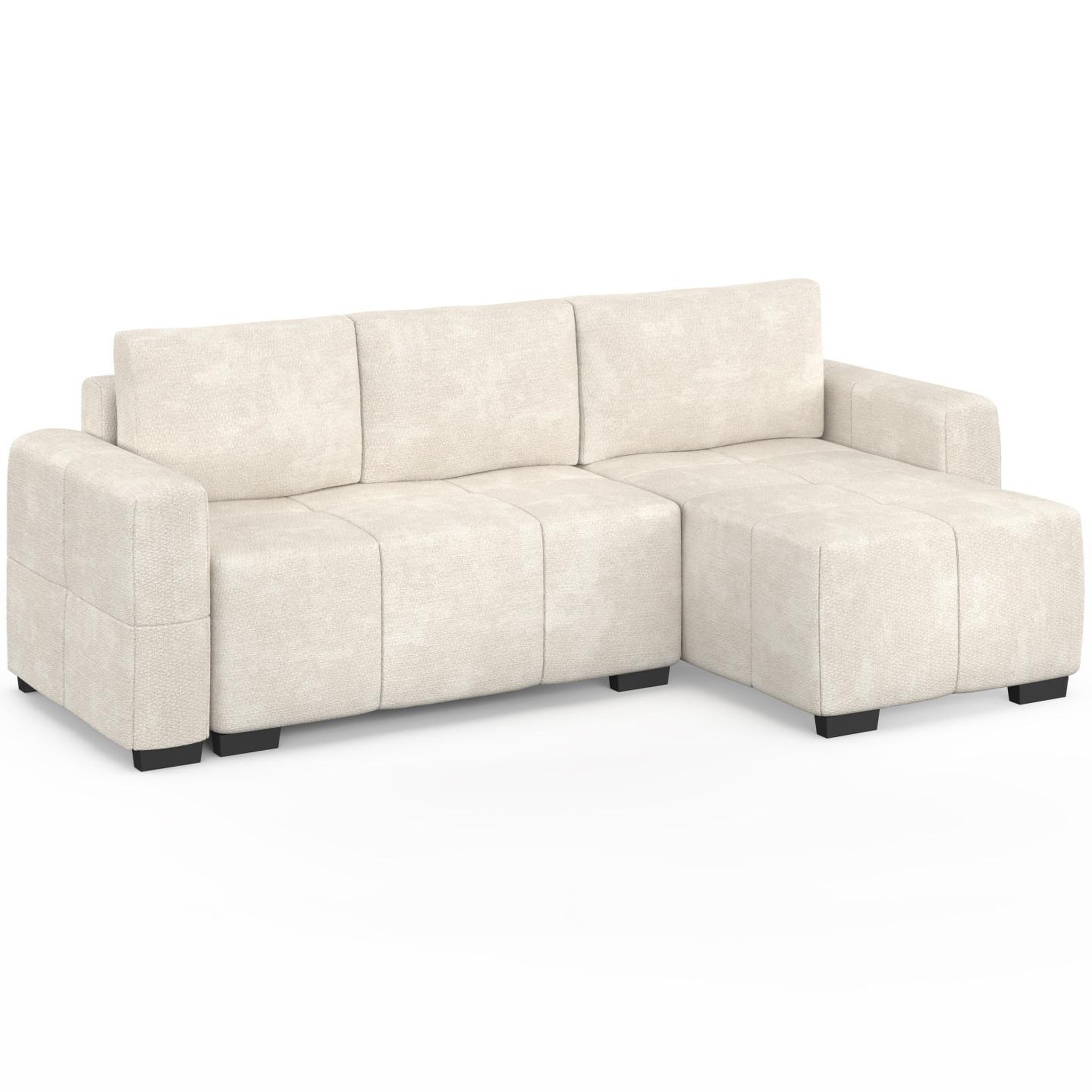 ID MARKET Canapé d'angle convertible 4 places NUAGE 240 cm avec coffre de rangement en tissu chenille crème