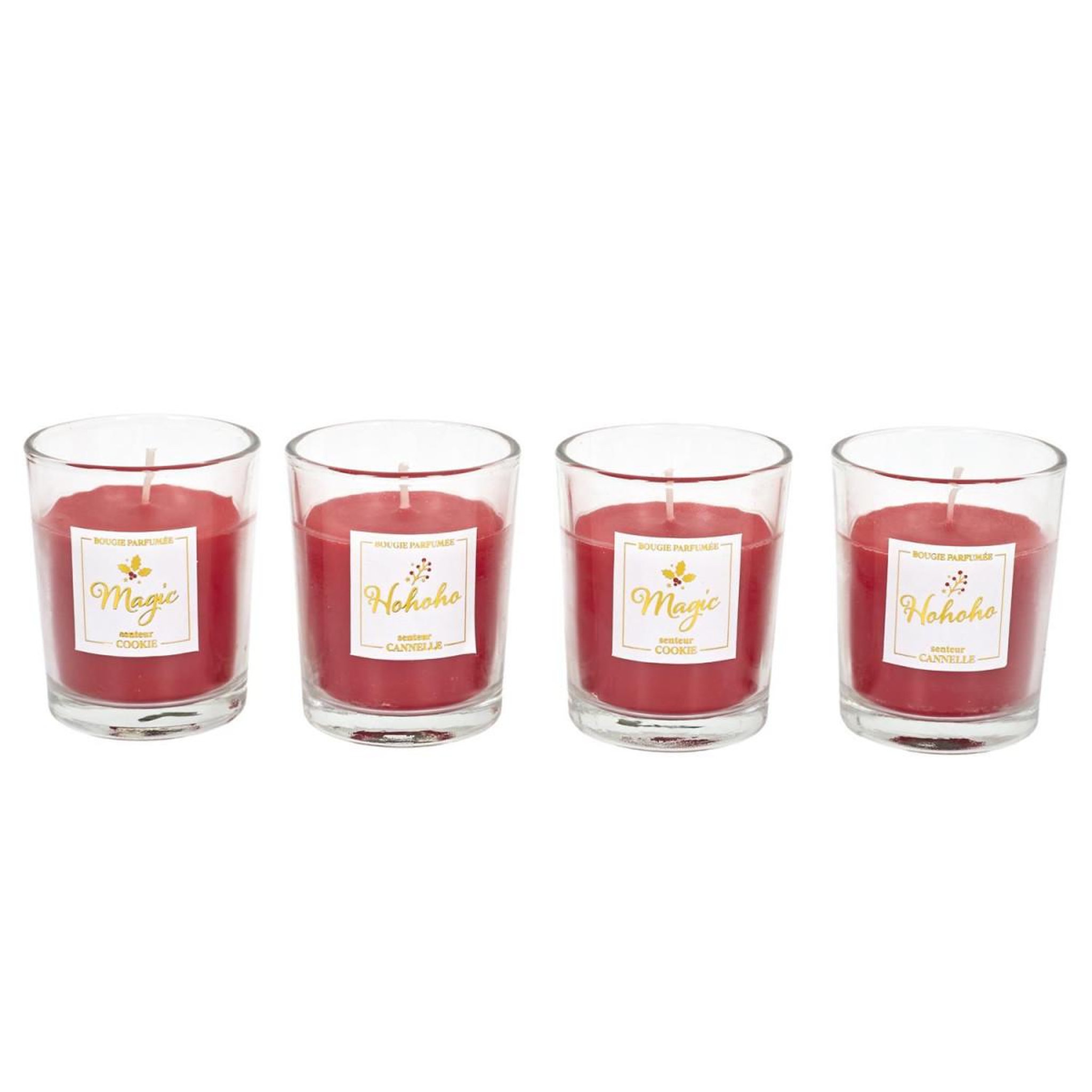 Voir la diapositive 2 : The Home Deco Factory Coffret 4 bougies parfumées maison  noël  18cm rouge