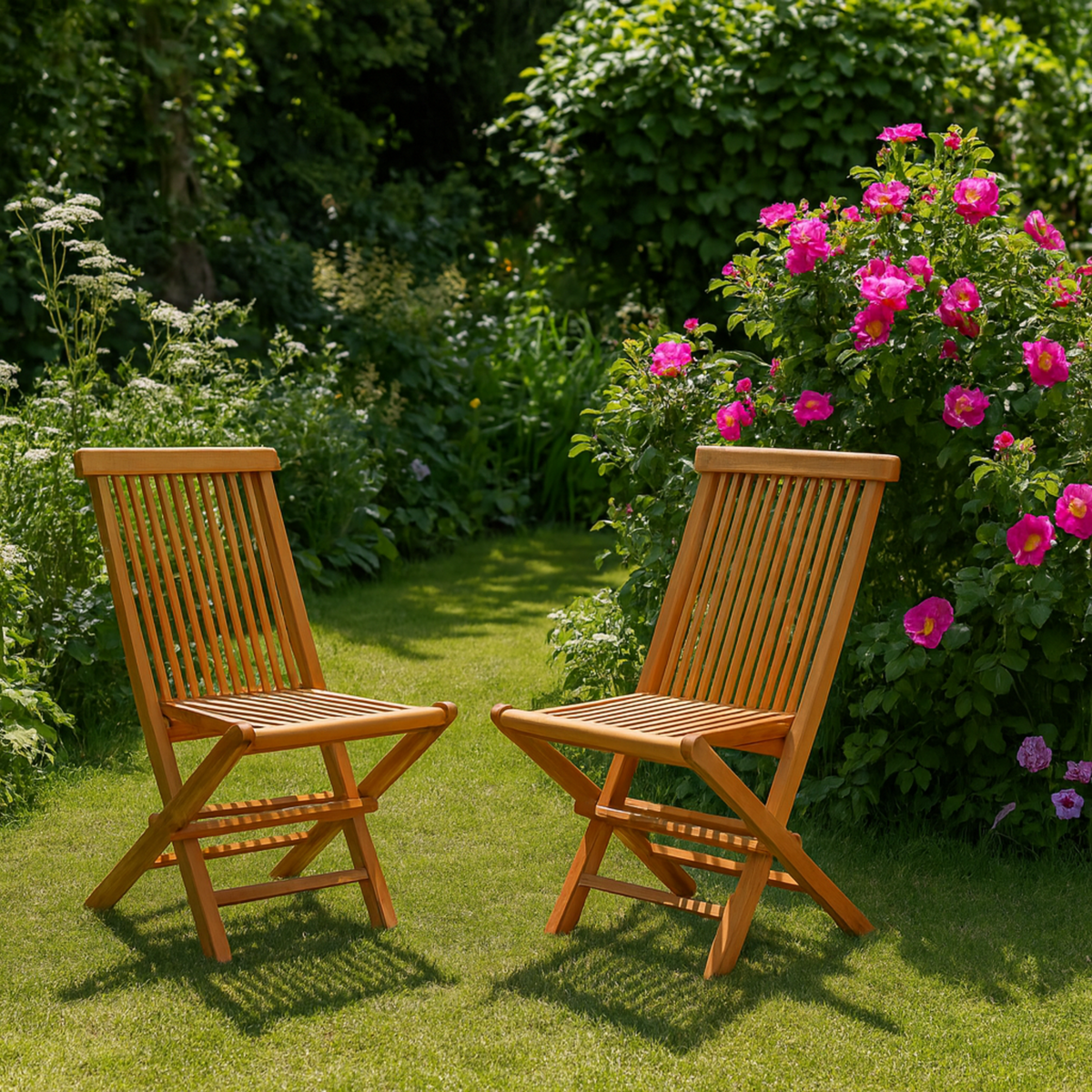 CONCEPT USINE Lot de 2 chaises pliantes jardin teck massif brut TECK