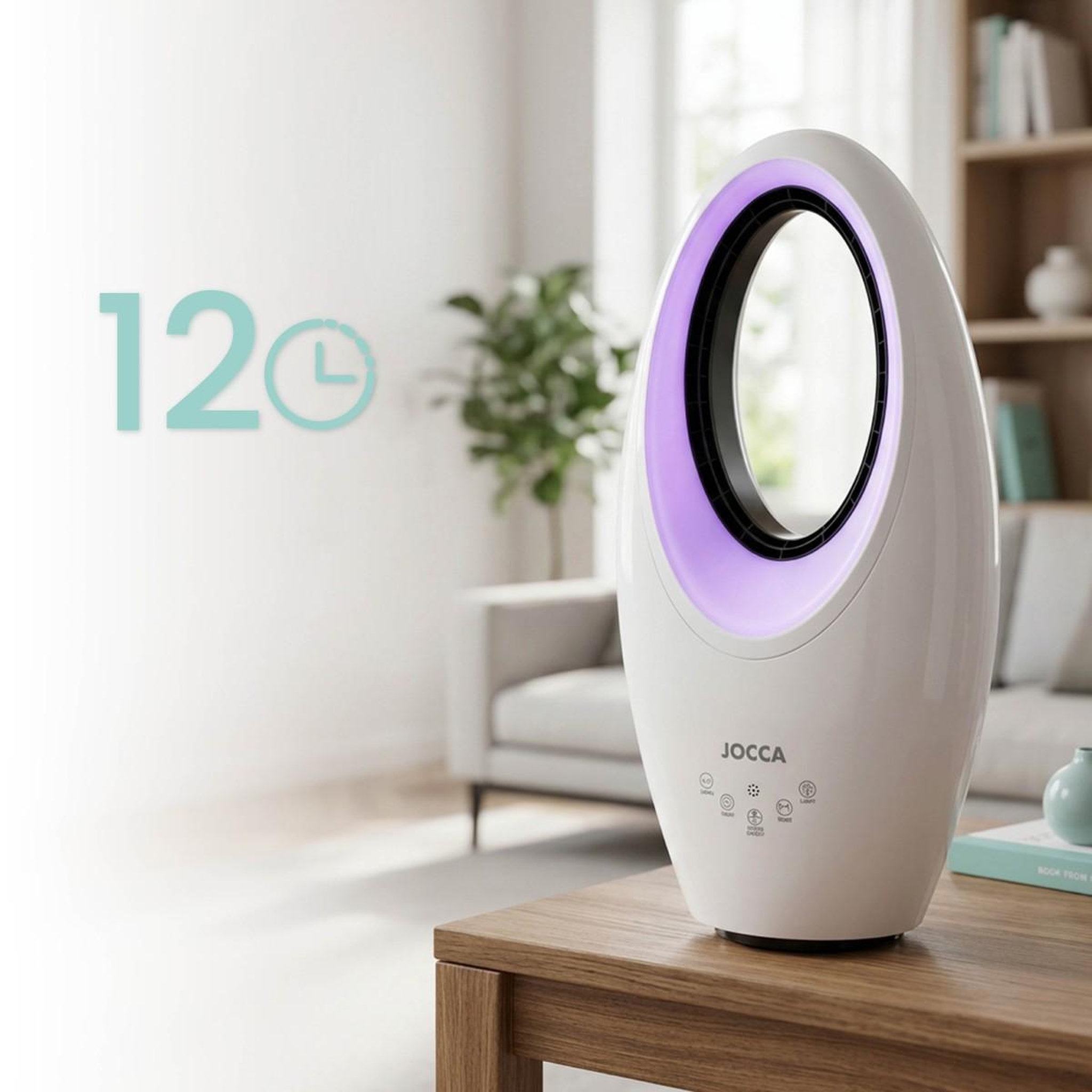 Voir la diapositive 6 : Jocca Ventilateur sans pales 65W Télécommande, Oscillation, Minuterie 12h, 3 Vitesses, Éclairage LED 4 Couleurs, 29 x 17 x 57 cm Jocca