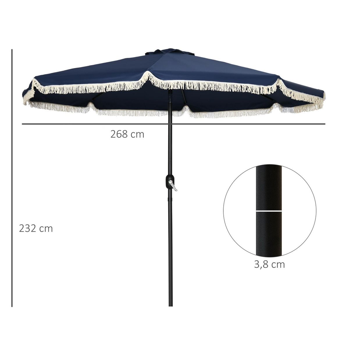 OUTSUNNY Parasol octogonal inclinable Ø 2,68 x 2,32H m mât acier noir polyester haute densité 180 g/m² bleu nuit