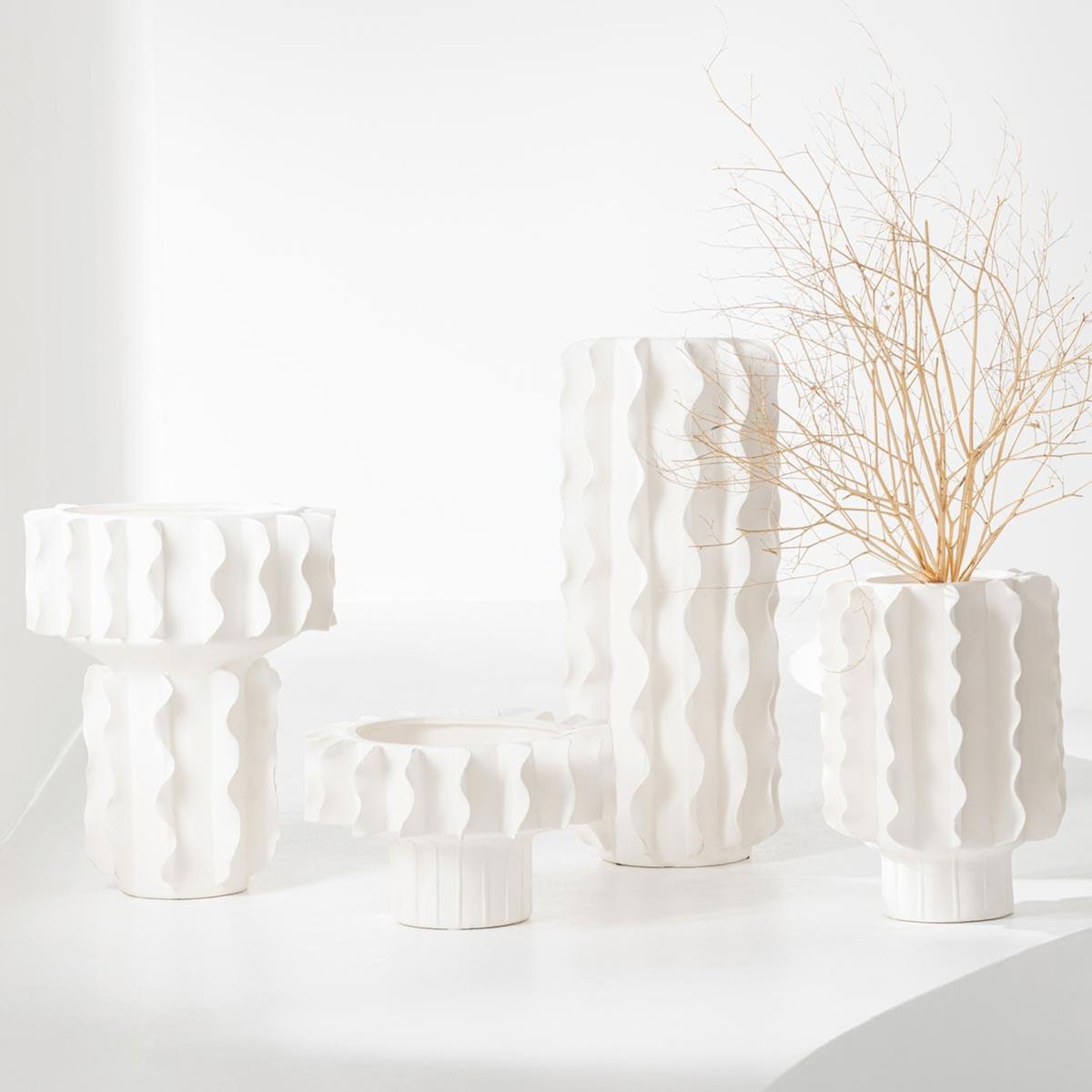 Paris Prix Vase Cylindrique en Céramique  Helix  44cm Blanc