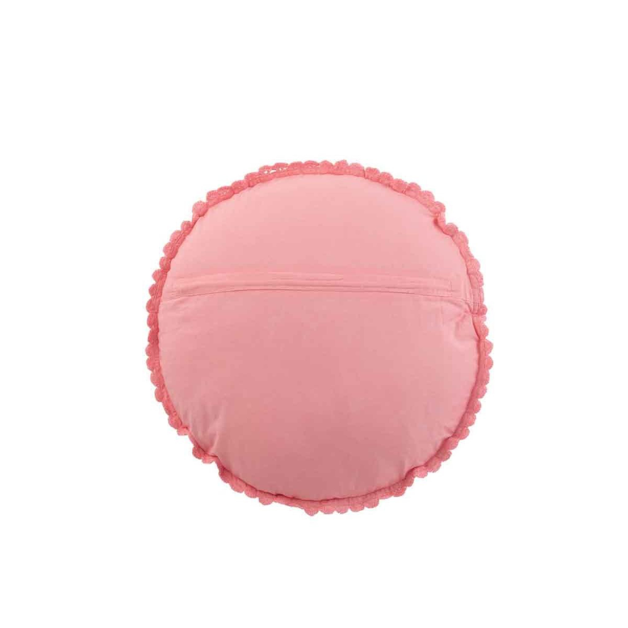 Voir la diapositive 2 : J-LINE Coussin Rond Déco  Dentelle  40cm Rose