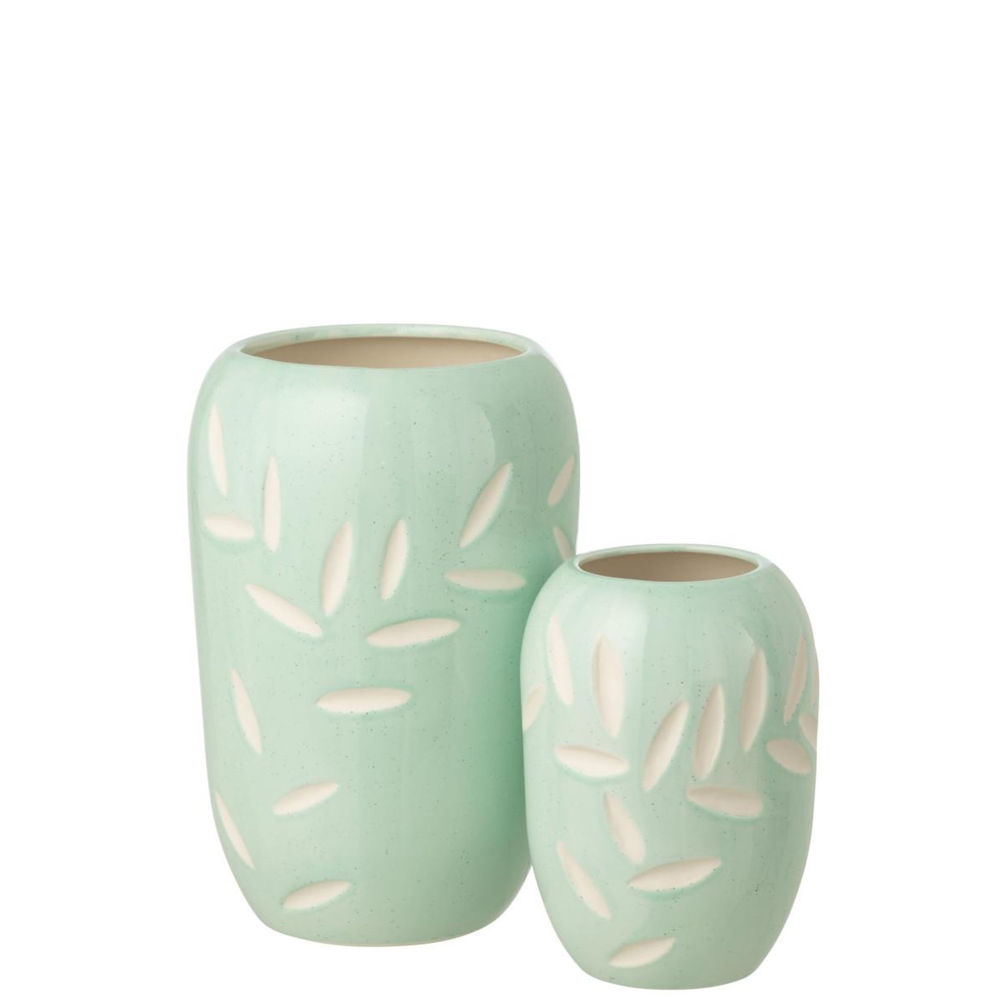 Voir la diapositive 2 : J-LINE Vase feuilles en porcelaine  foglia  29cm bleu clair