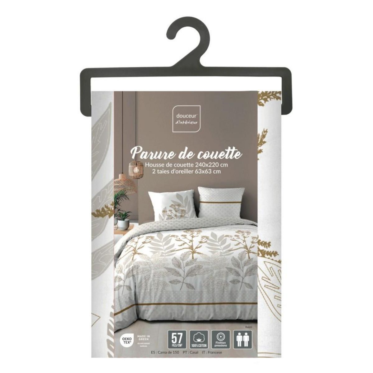 Douceur d'Intérieur Housse de couette 240x220 + 2 taies RAONI 100% coton 57fils