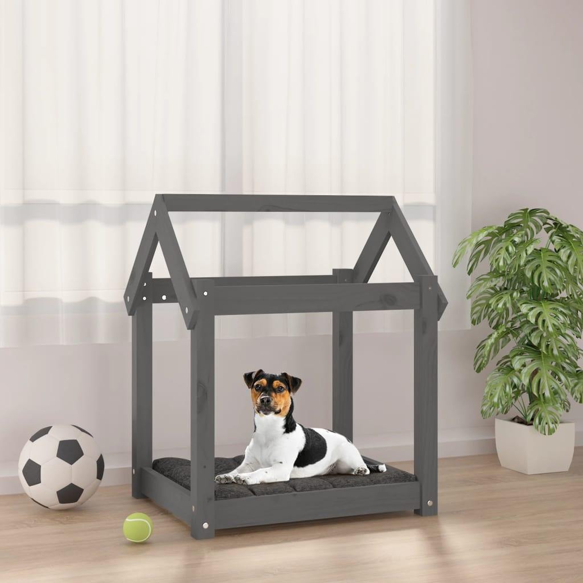 VIDAXL Lit pour chien Gris 61x50x70 cm Bois de pin solide