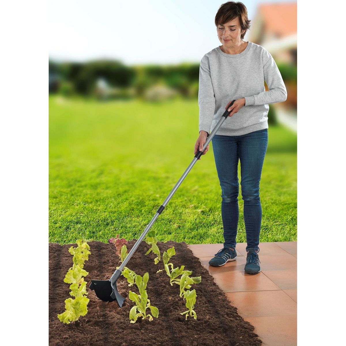 Wenko Charrue de jardin avec manche extensible - Noir et Argent