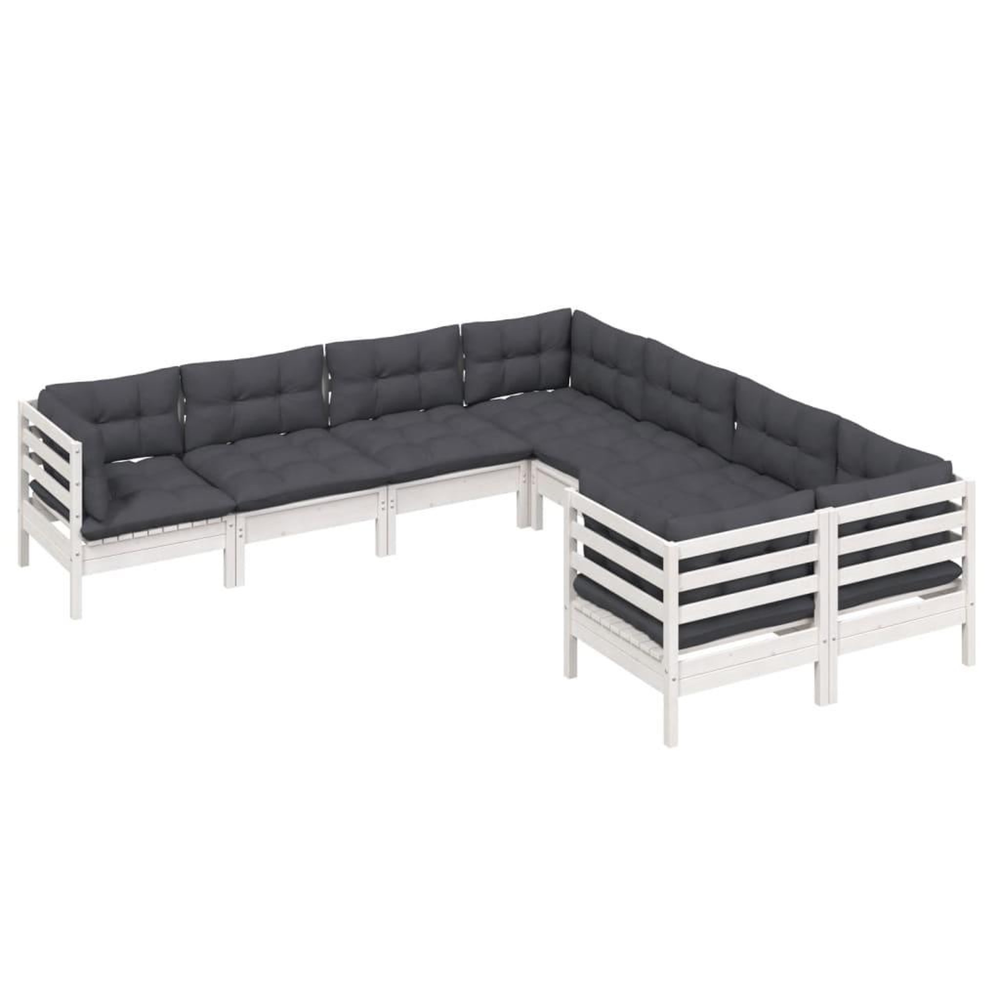 Voir la diapositive 3 : VIDAXL Salon de jardin 8 pcs avec coussins blanc bois de pin massif