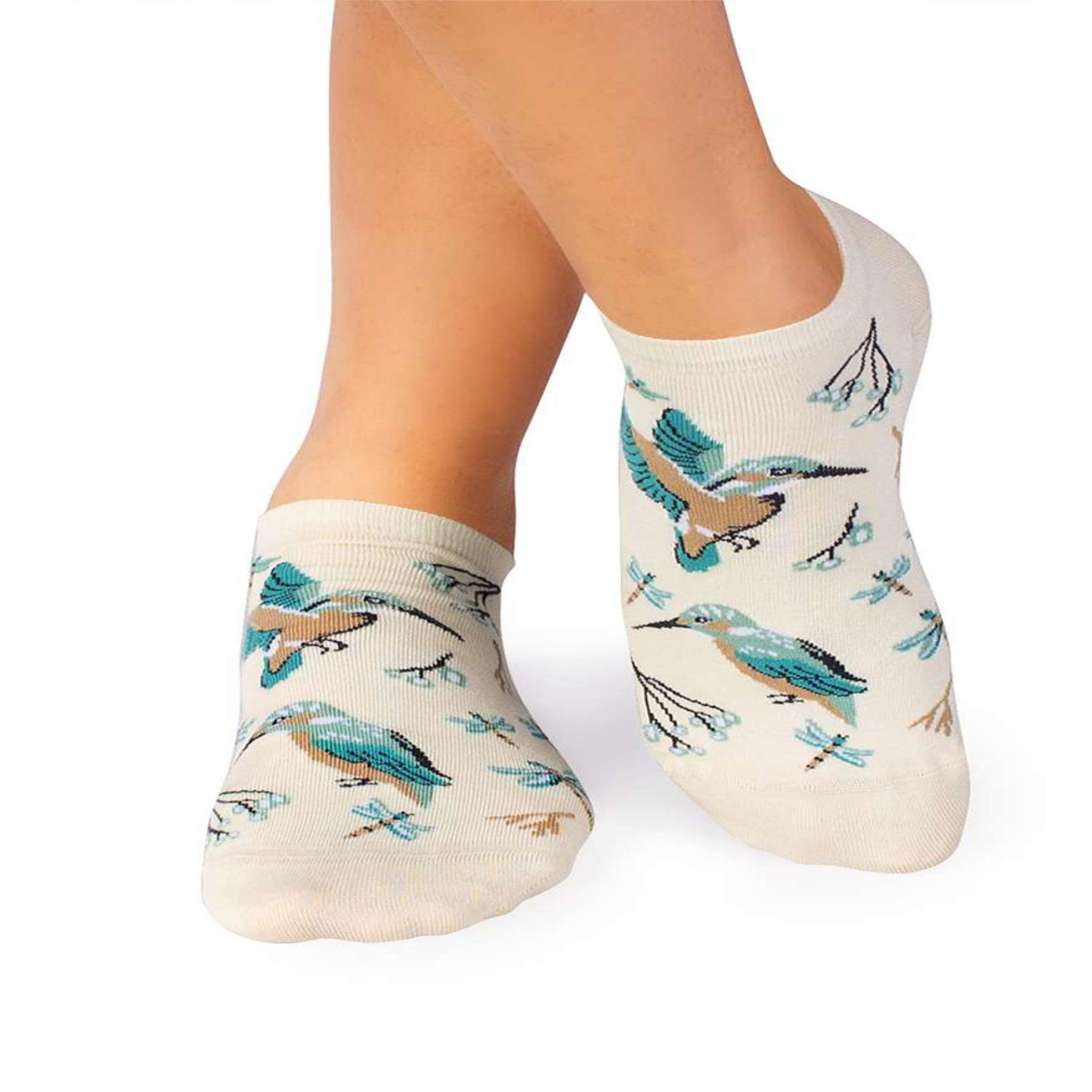 PIRIN HILL Socquettes en bambou oiseaux & fleurs - écrues. Coloris disponibles : Blanc