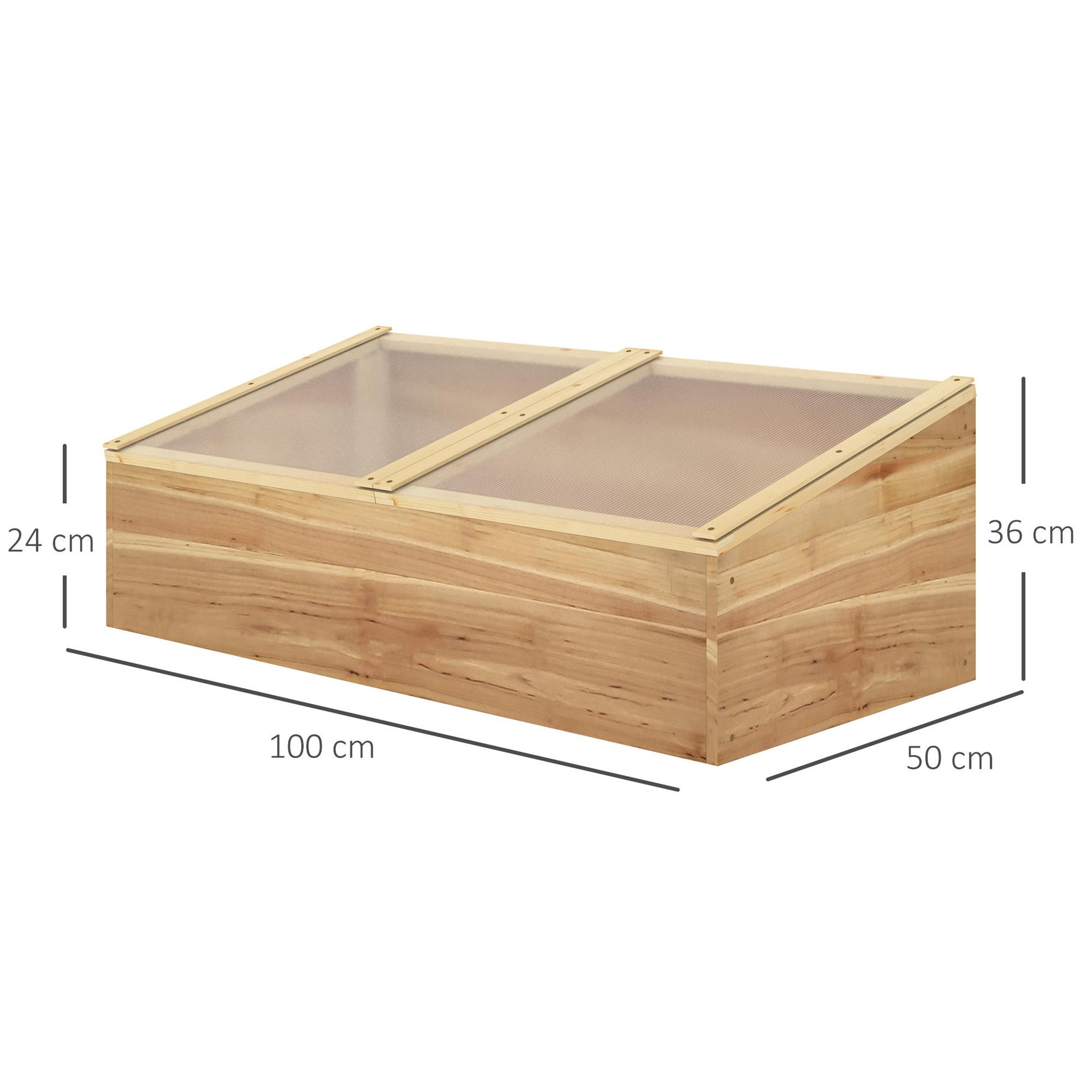 Voir la diapositive 3 : OUTSUNNY Mini serre de jardin serre pour semis dim. 100l x 50l x 36h cm toit 2 pans ouvrables séparement panneaux de polycarbonate bois sapin pré-huilé