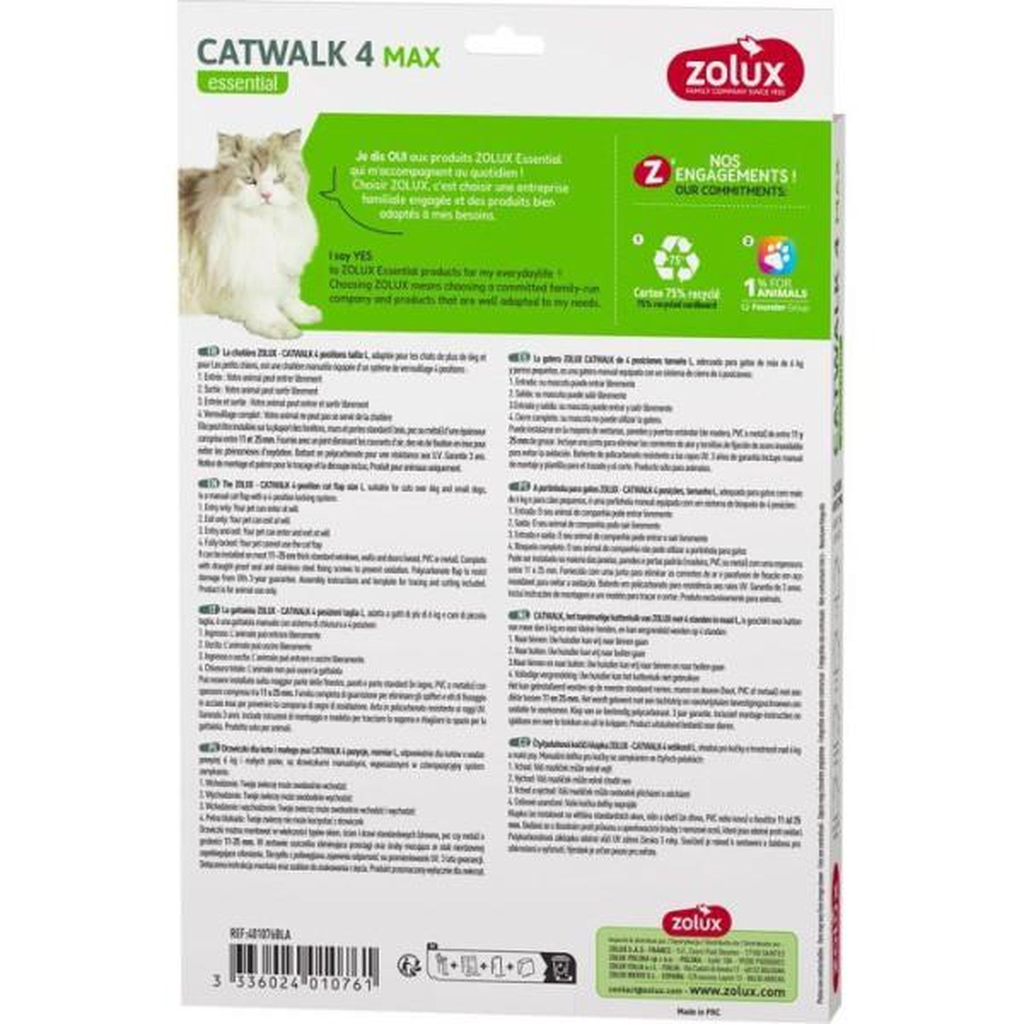 Voir la diapositive 4 : Zolux Chatiere 4 positions pour gros chat et petit chien - zolux - l24 x h32,5 cm - pour porte bois, pvc, métal - catwalk - blanc