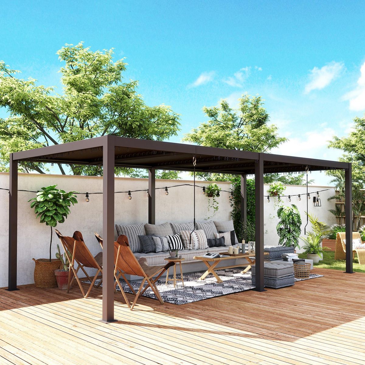 OUTSUNNY Pergola lames orientables 2 zones grande taille dim. 5,95 x 3 x 2,25 m alu. acier époxy anthracite