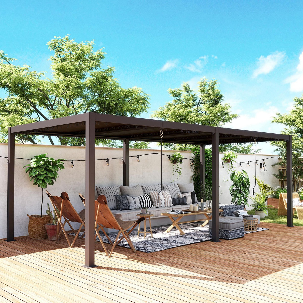 OUTSUNNY Pergola lames orientables 2 zones grande taille dim. 5,95 x 3 x 2,25 m alu. acier époxy anthracite