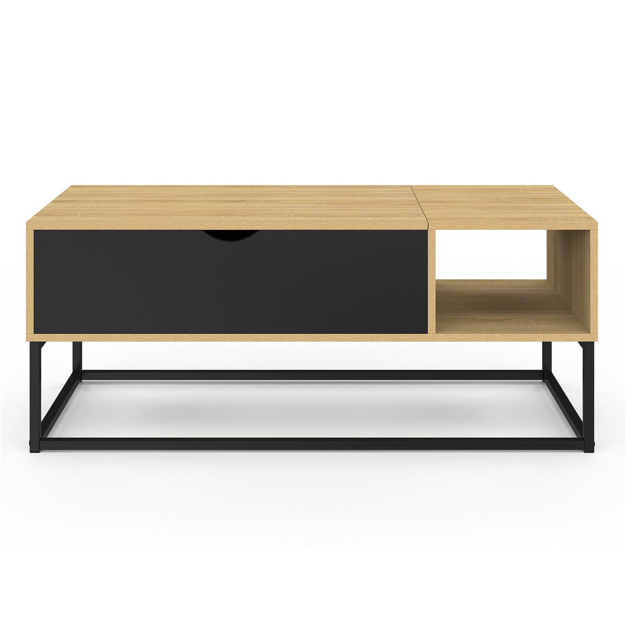 Voir la diapositive 3 : ID MARKET Table basse plateau relevable boston avec rangements design industriel