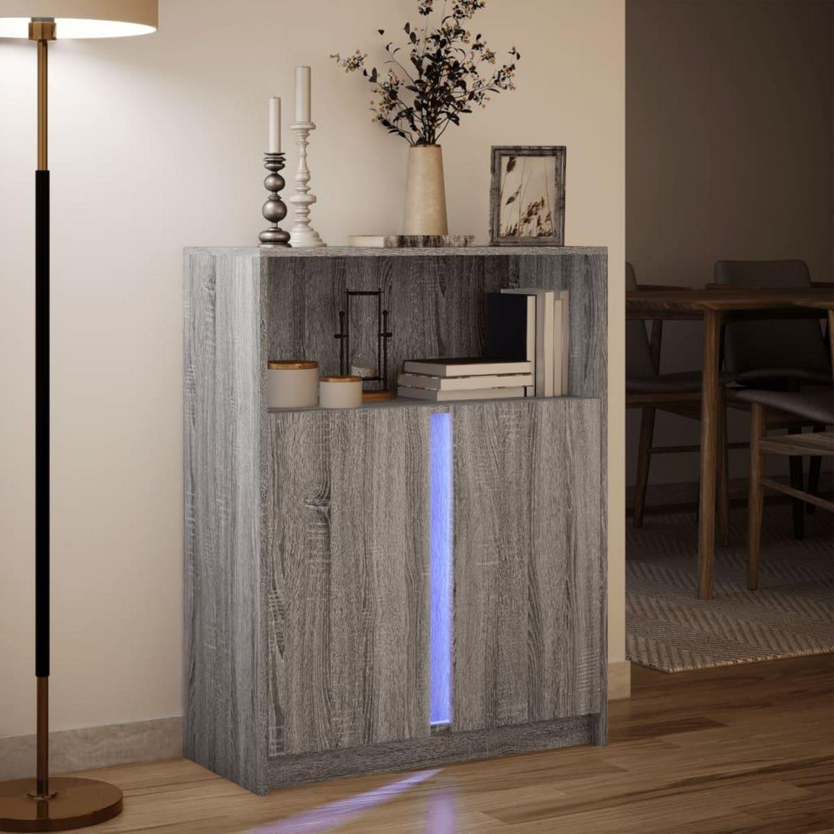 VIDAXL Buffet avec LED sonoma gris 77x34x100 cm bois d'ingenierie
