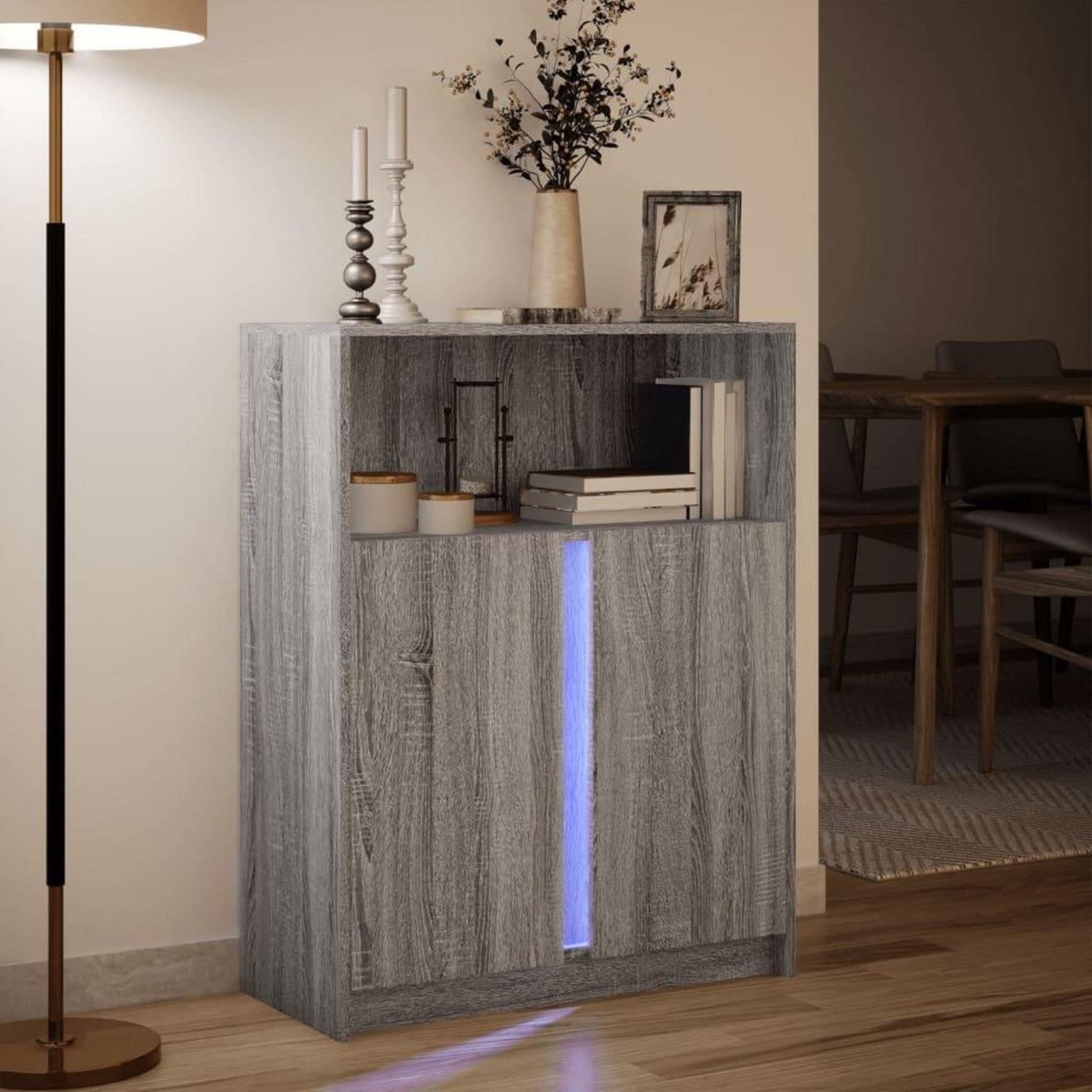 VIDAXL Buffet avec LED sonoma gris 77x34x100 cm bois d'ingenierie