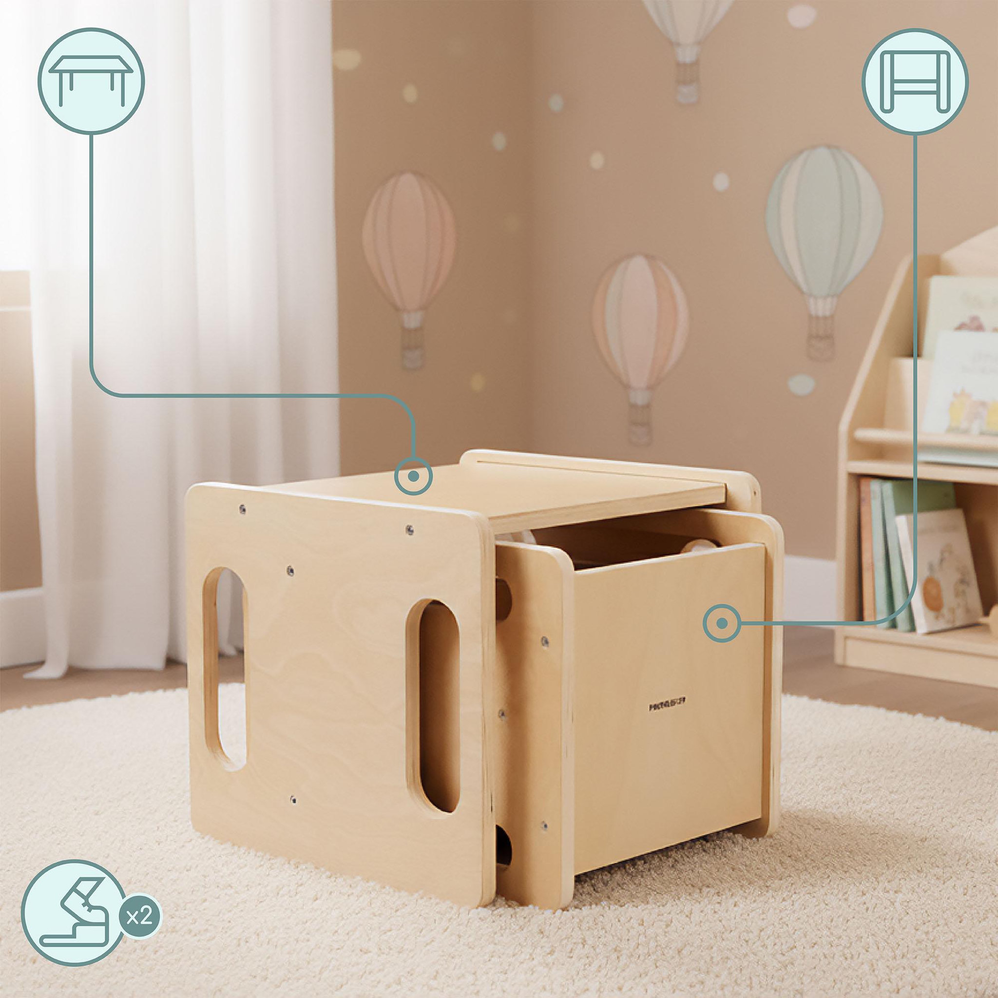 Voir la diapositive 4 : MAMABRUM Ensemble Montessori Mamabrum table et chaise évolutives 6-en-1 en bois naturels-
