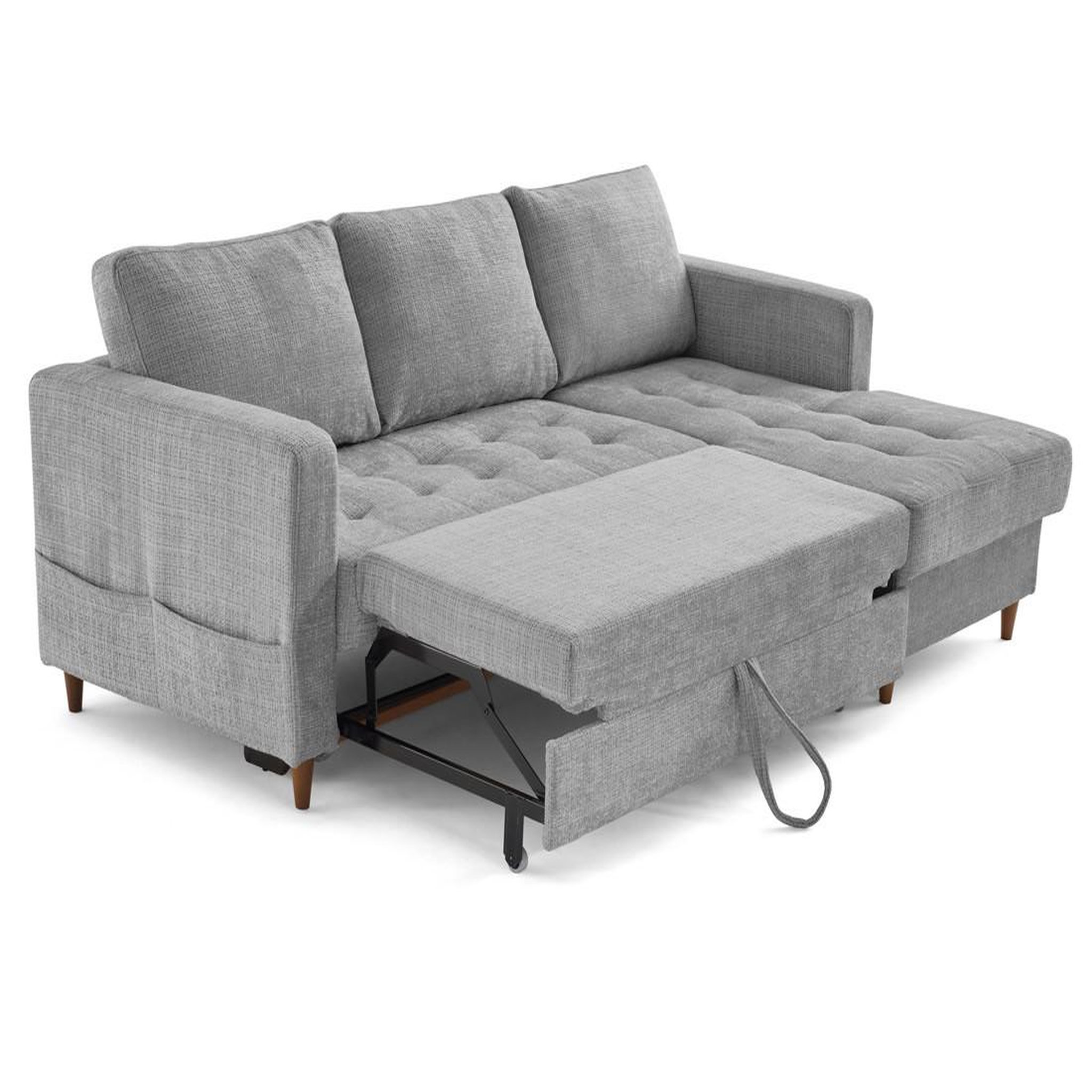Voir la diapositive 2 : LISA DESIGN Anna - canapé d'angle droit 4 places convertible avec coffre en velours texturé