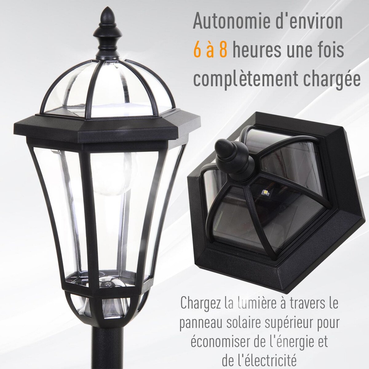 OUTSUNNY Lot de 2 luminaires extérieurs solaires lampadaires lanternes classiques LED 15 Lm Ø 18,5 x 129H cm noir