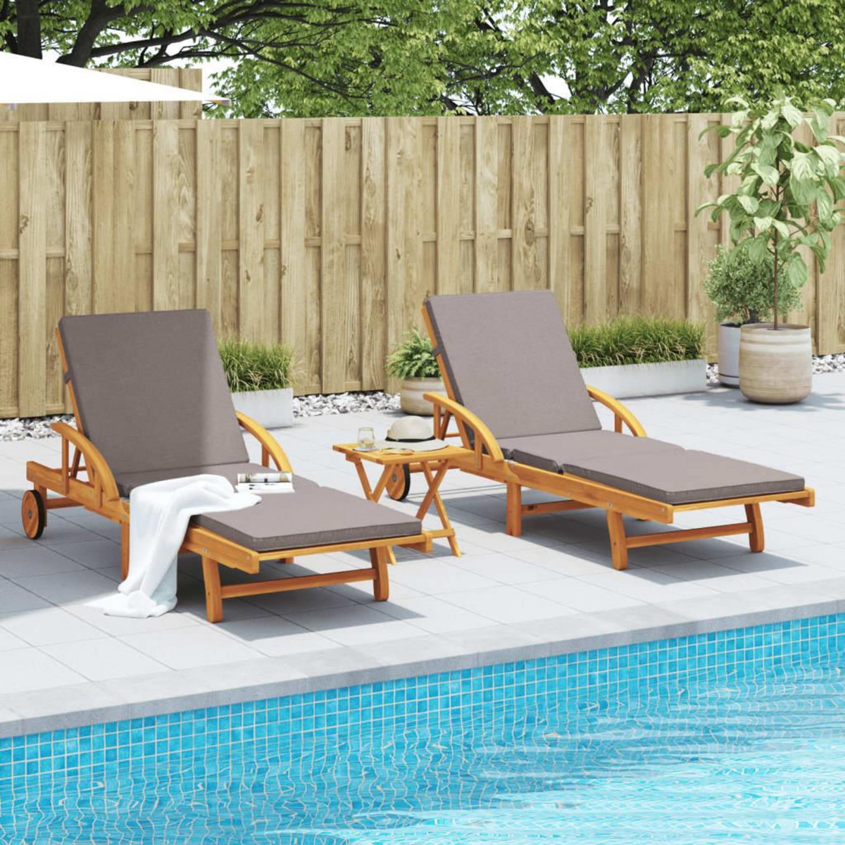 VIDAXL Chaises longues lot de 2 avec table bois massif d'acacia