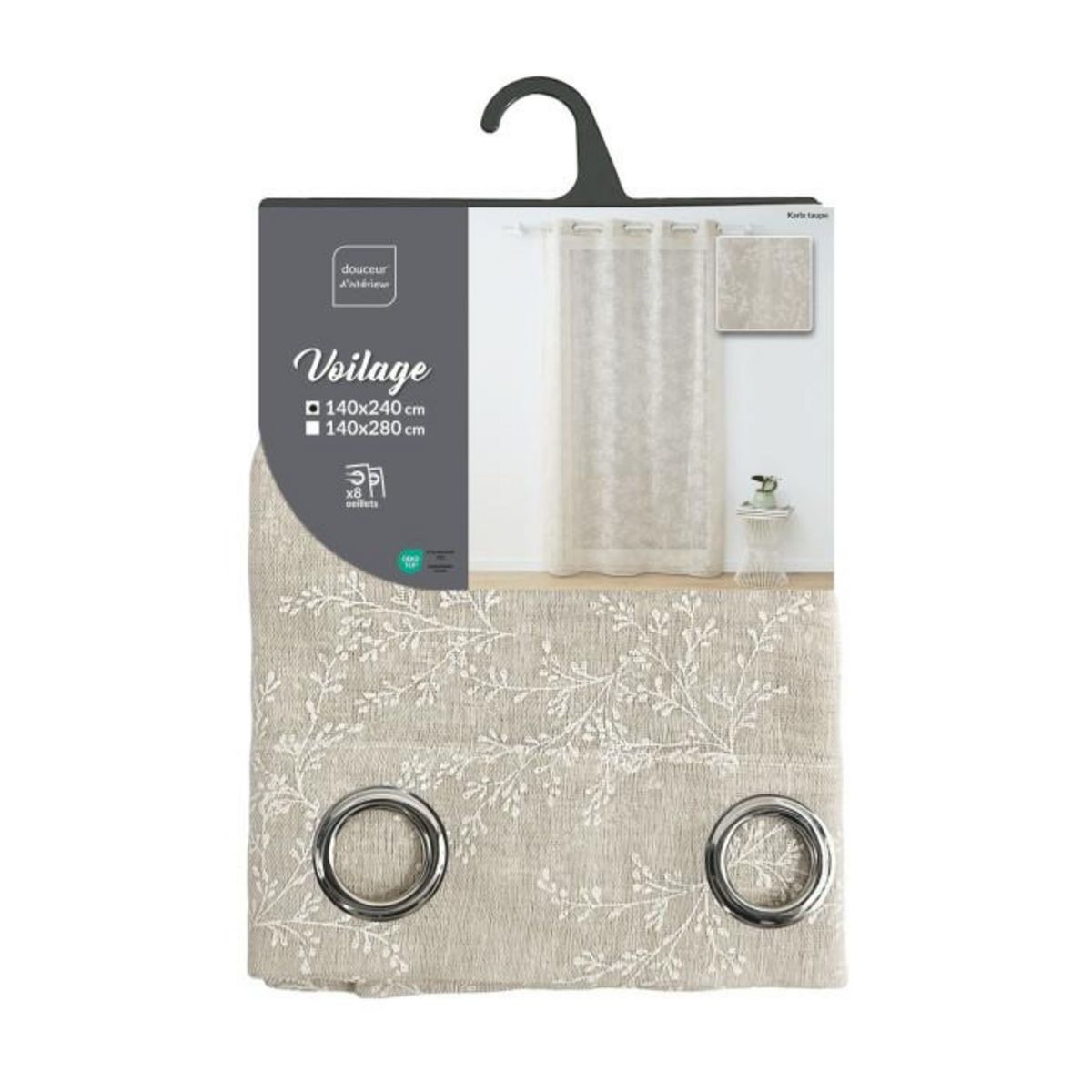 Paris Prix Rideau Voilage à Œillets  Karla  140x240cm Taupe